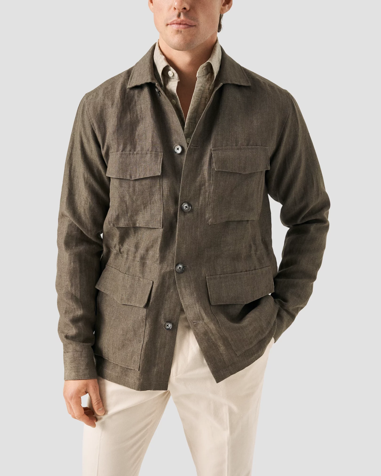 Eton - button down light brown linen shirt