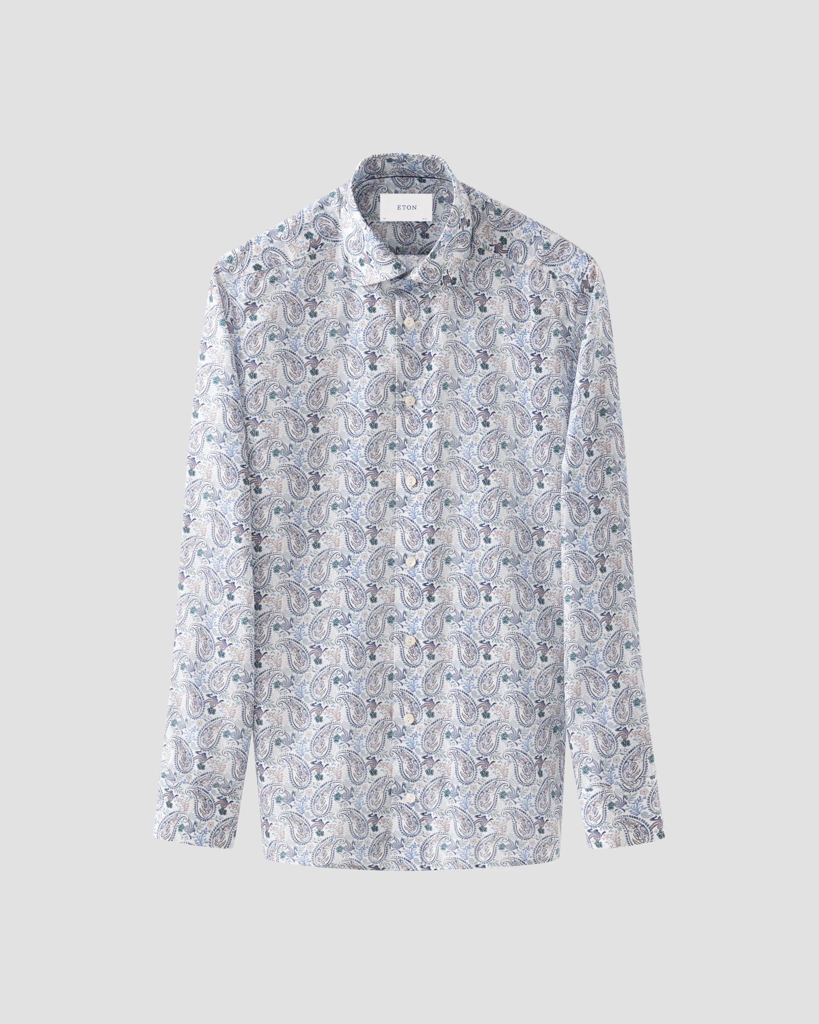 Eton - mid blue motif cotton and tencel tm lyocell shirt