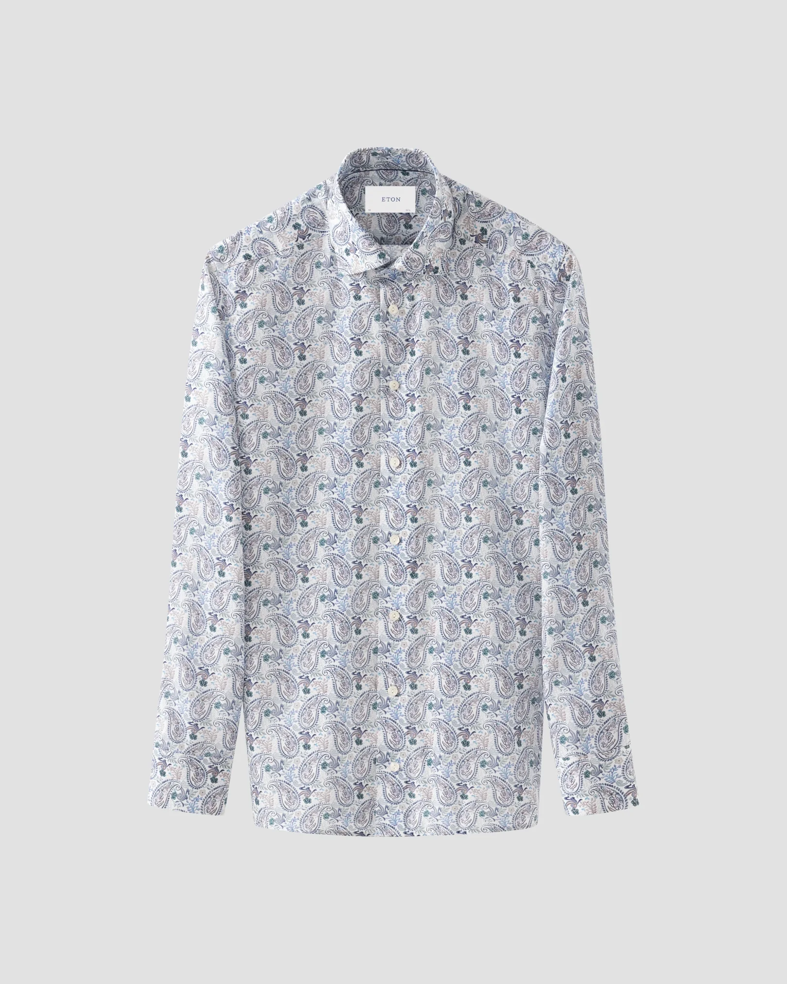 Eton - mid blue motif cotton and tencel tm lyocell shirt