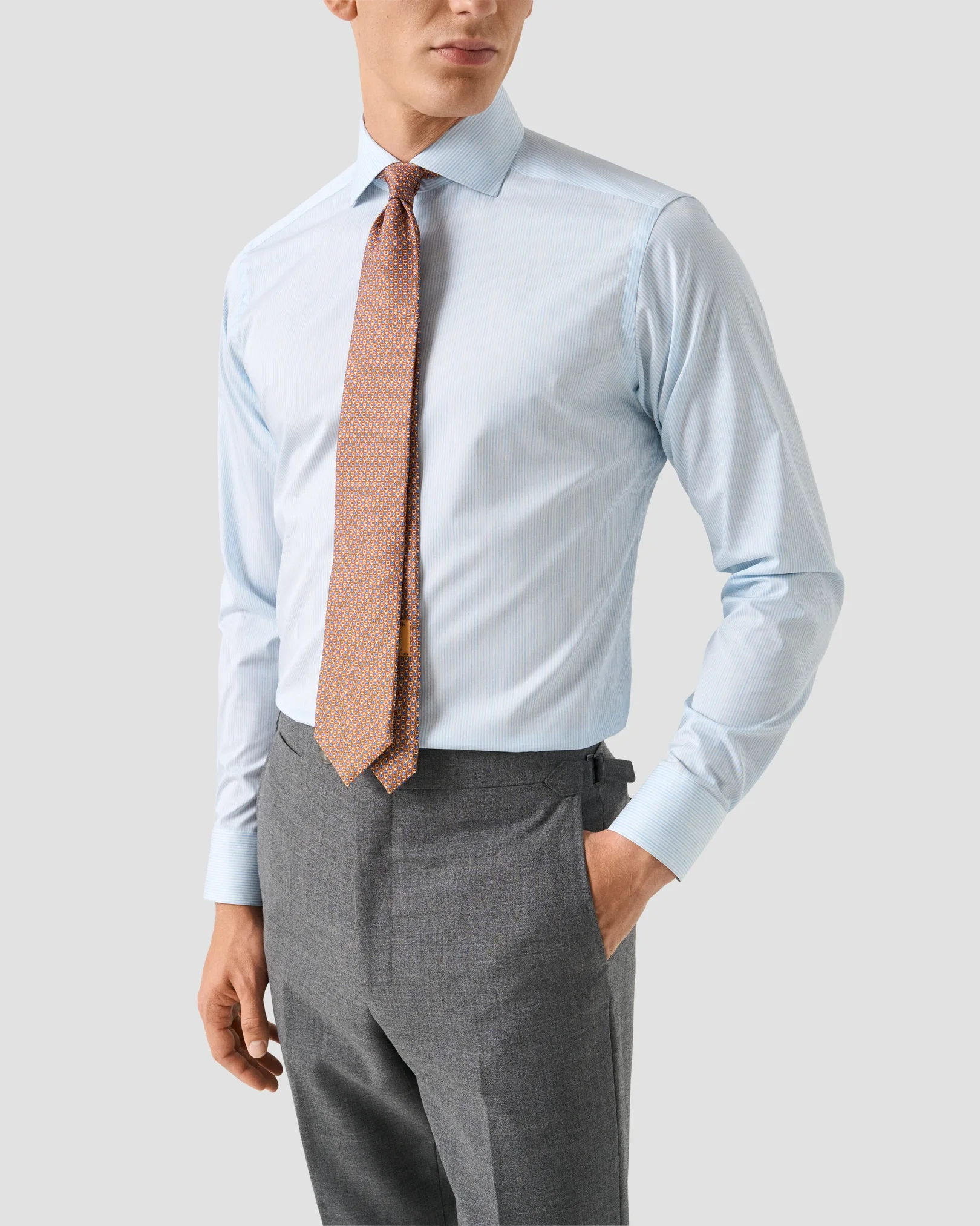 Eton - light blue striped melange twill shirt