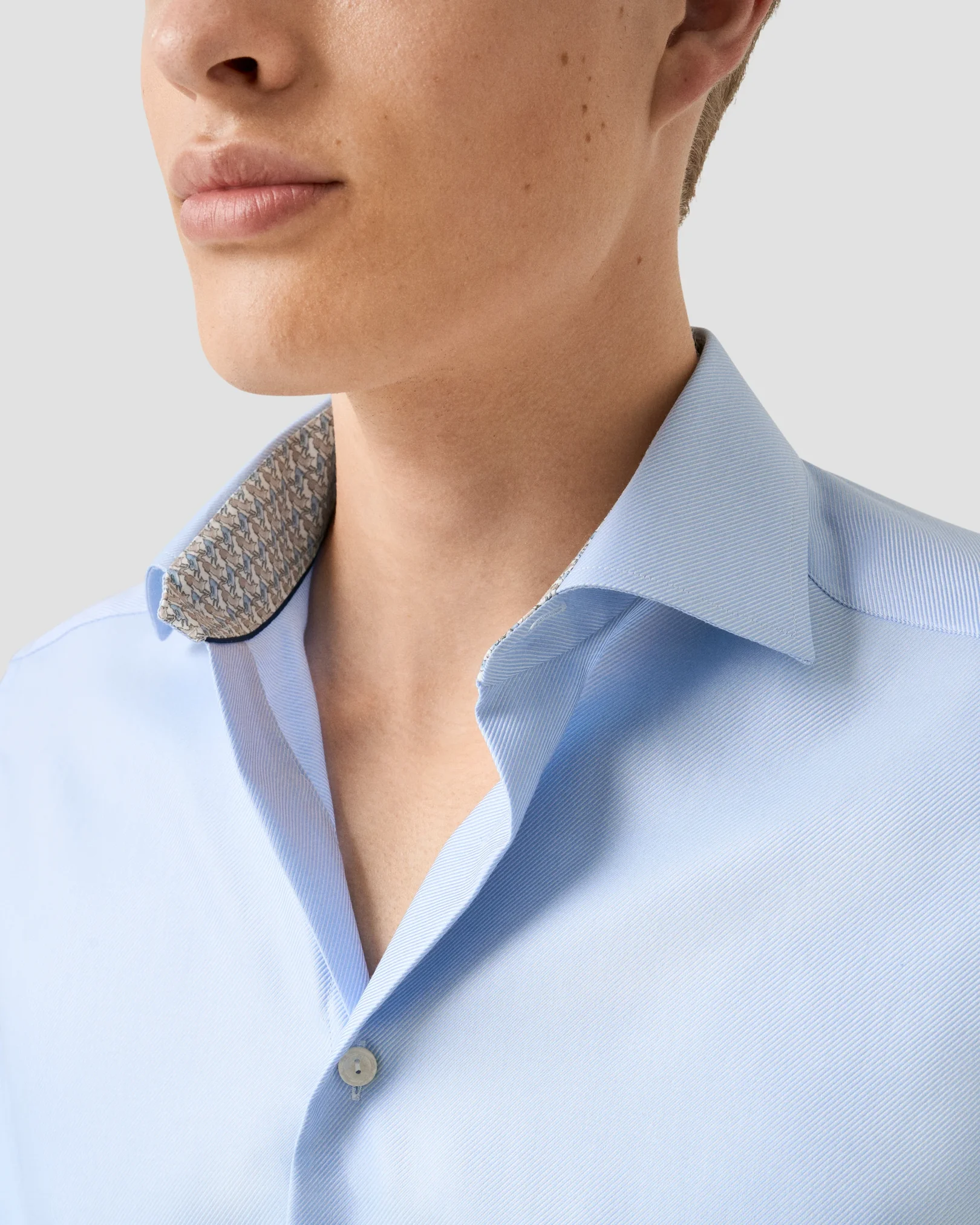 Eton - light blue geometric effect textured twill shirt