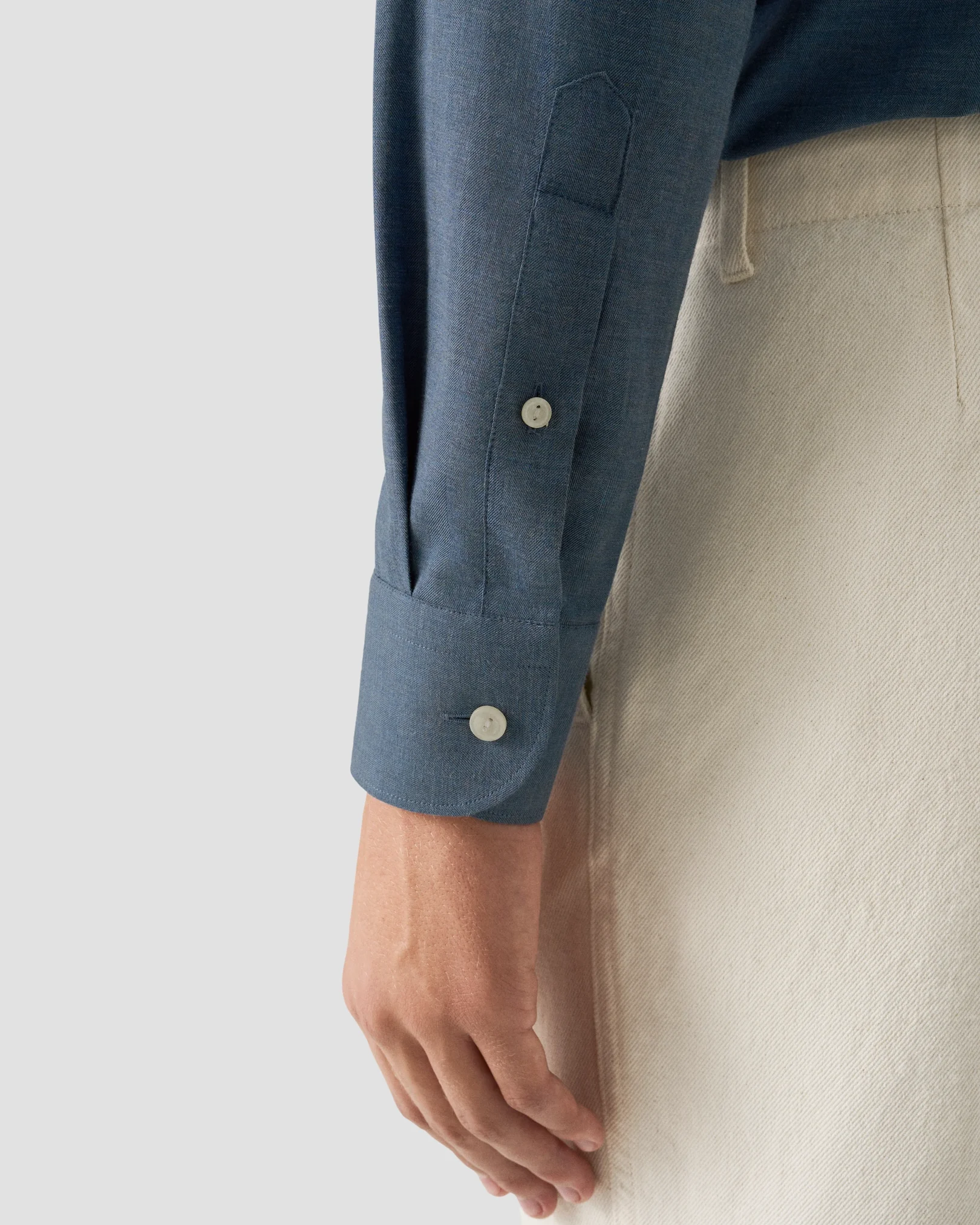 Eton - dark blue solid signature flannel shirt 256