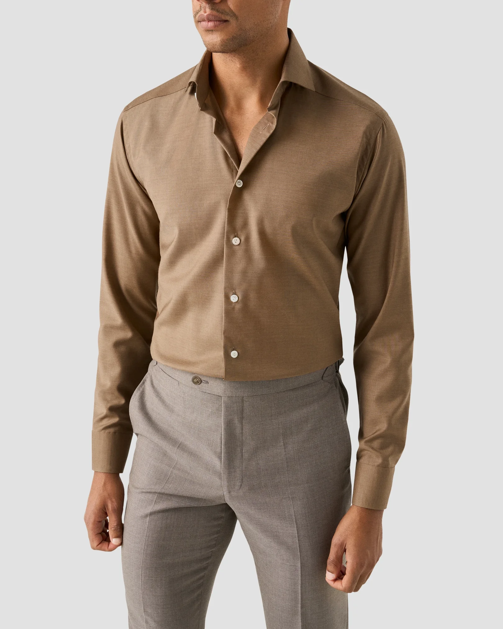 Eton - beige solid merino cashmere shirt