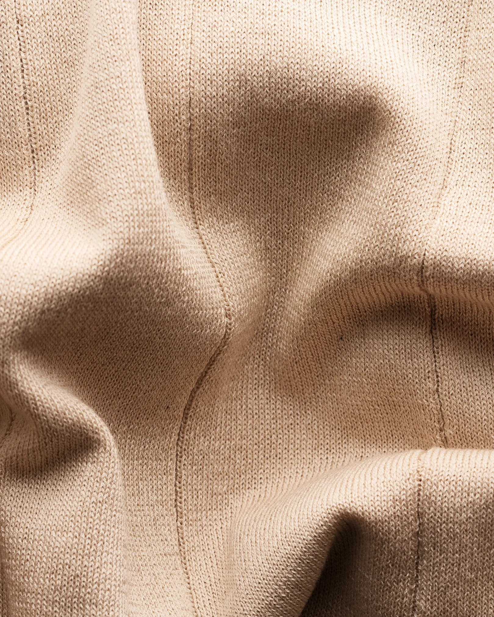 Eton - beige cotton and silk open collar fine knit polo shirt