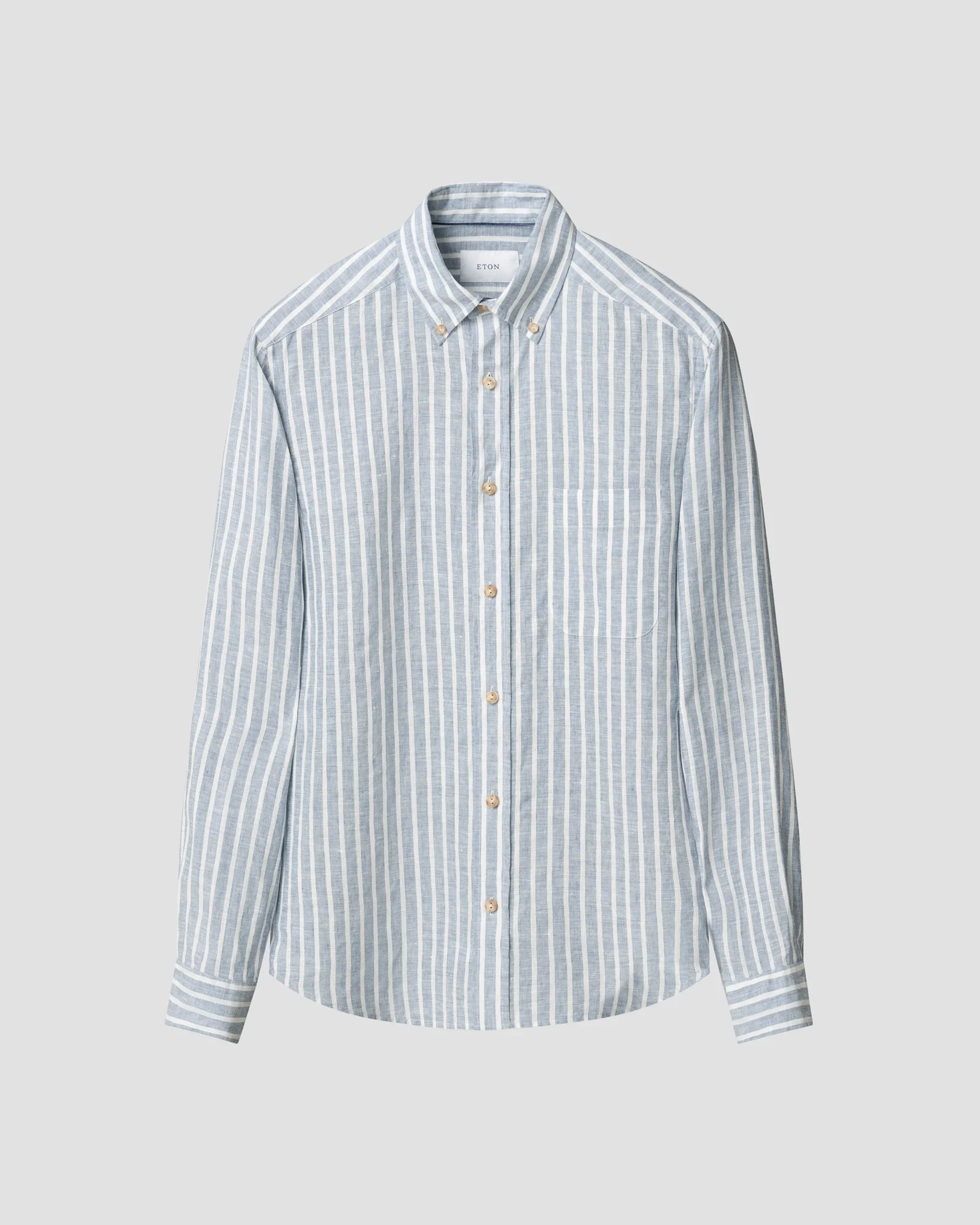 Eton - mid blue structure striped linen shirt