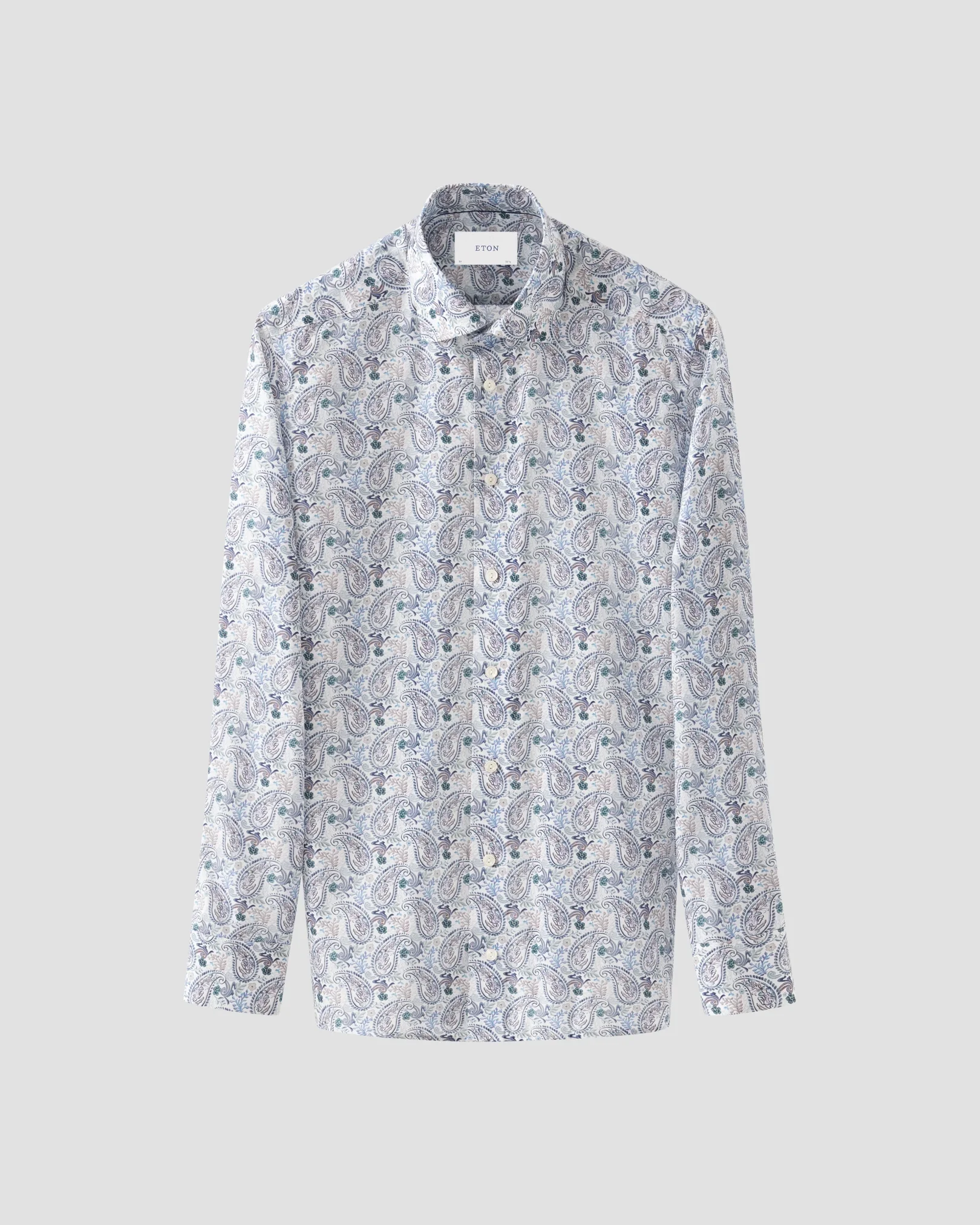 Eton - mid blue motif cotton and tencel tm lyocell shirt