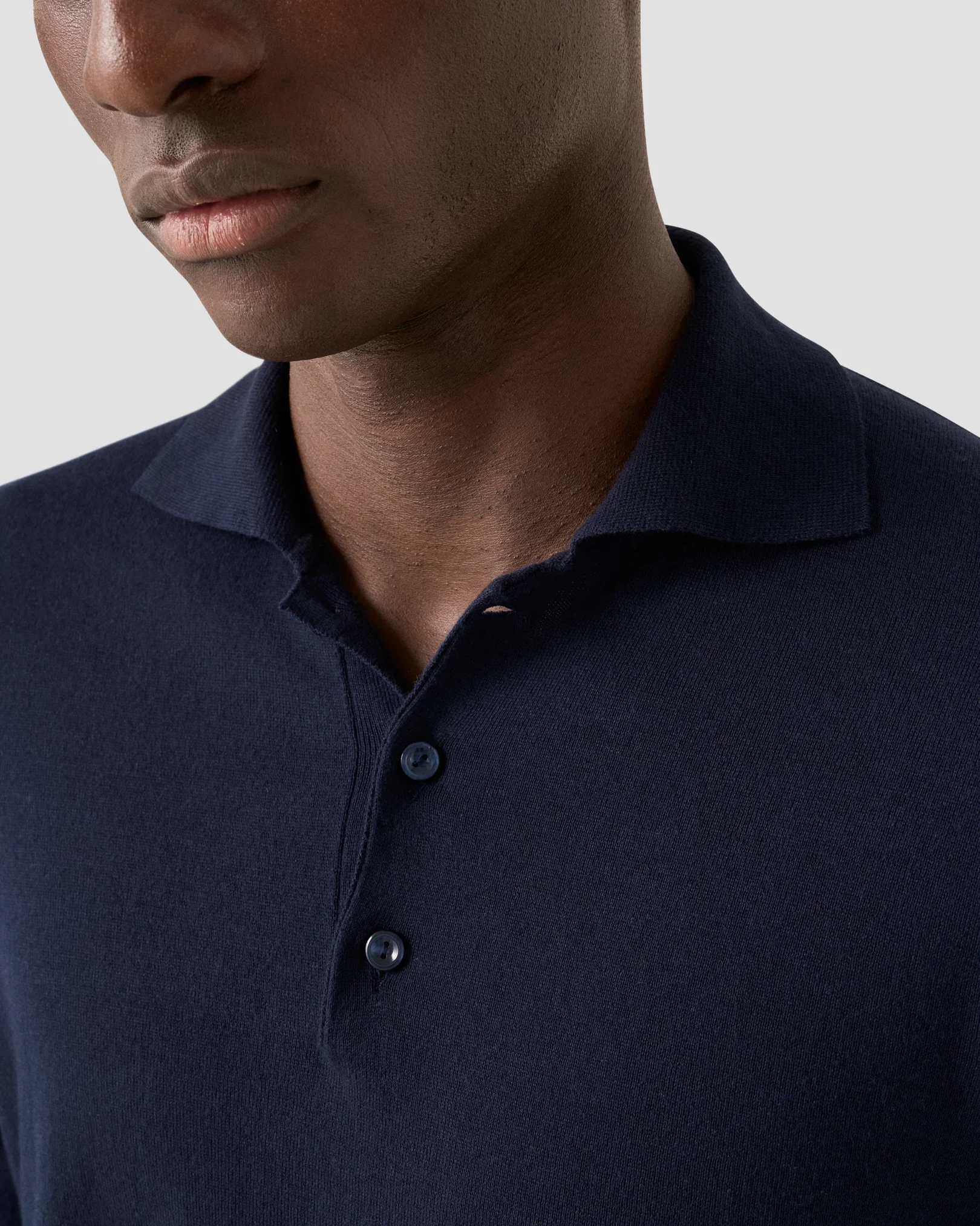 Eton - navy blue cotton cashmere fine knit polo shirt