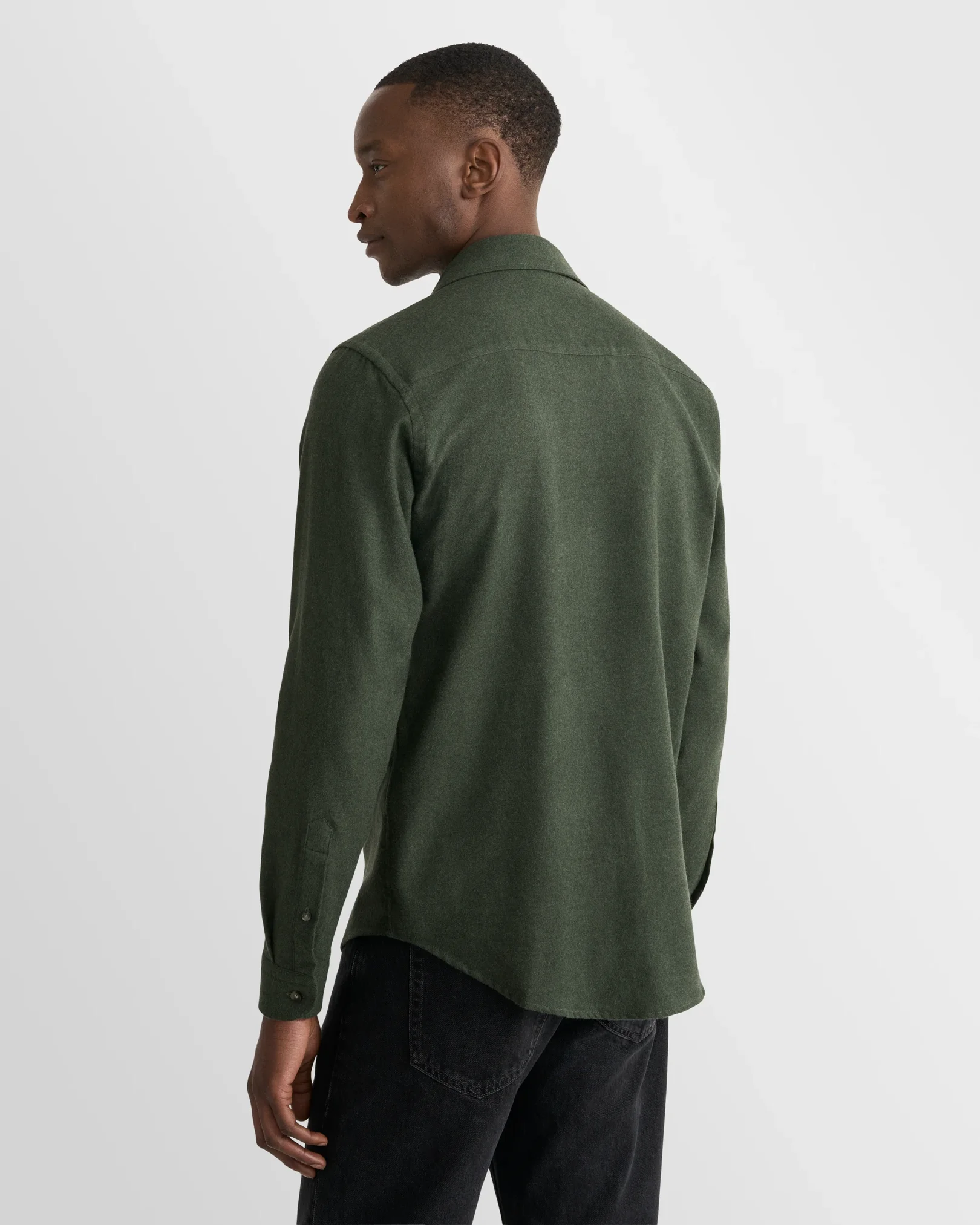 Eton - dark green solid flannel shirt