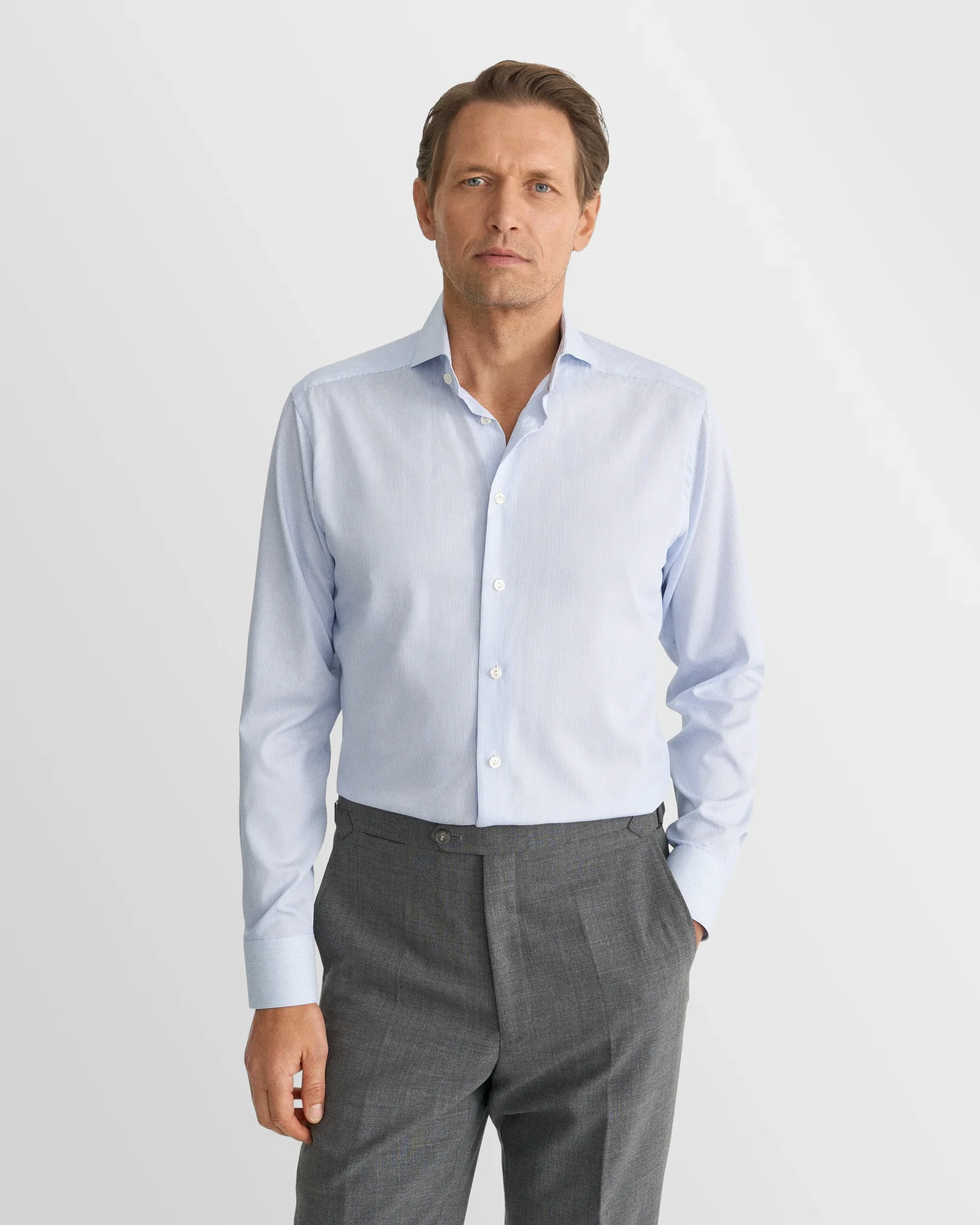 Eton - dark blue striped twill shirt extreme cut away collar