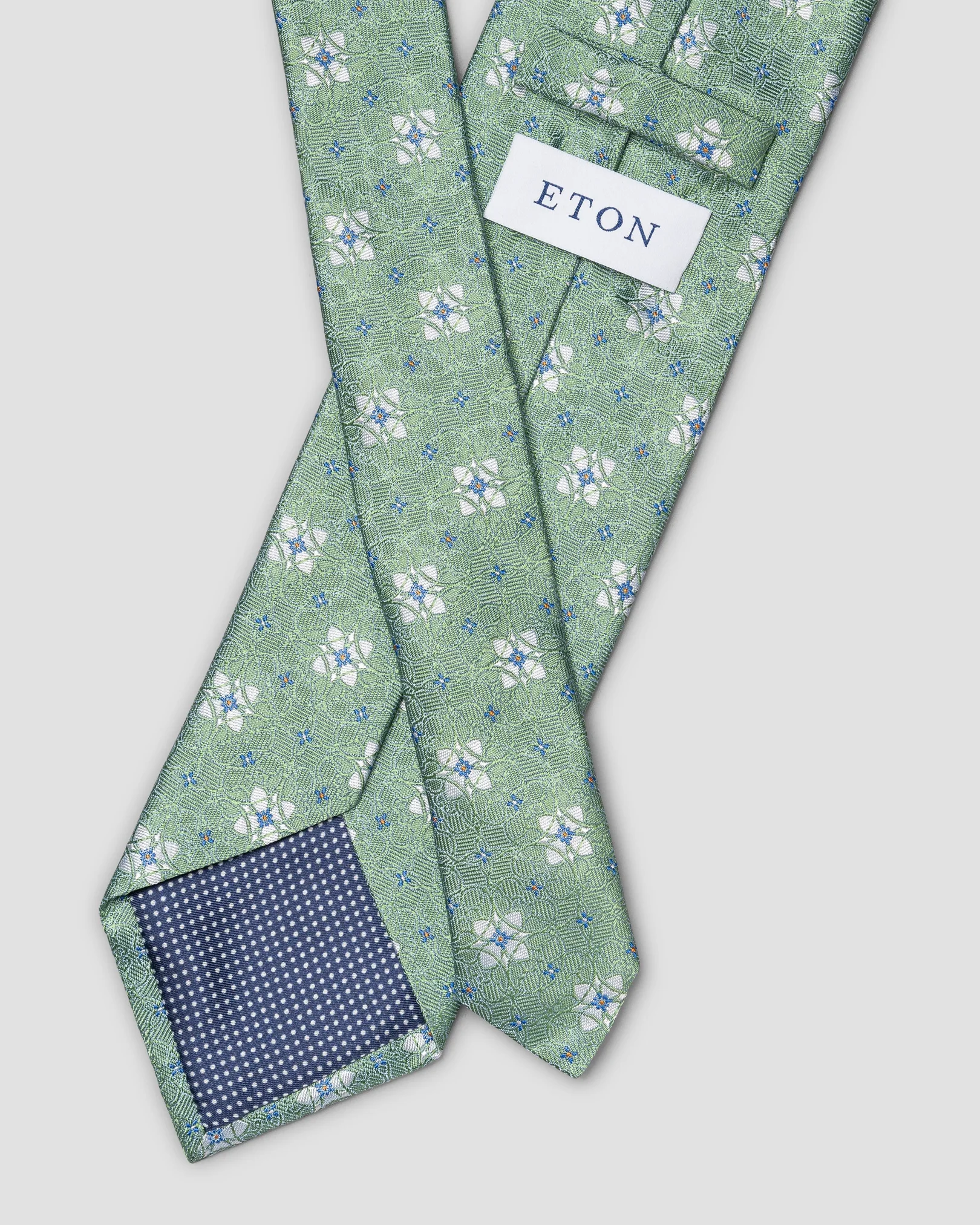 Light Green Floral Print Silk Tie