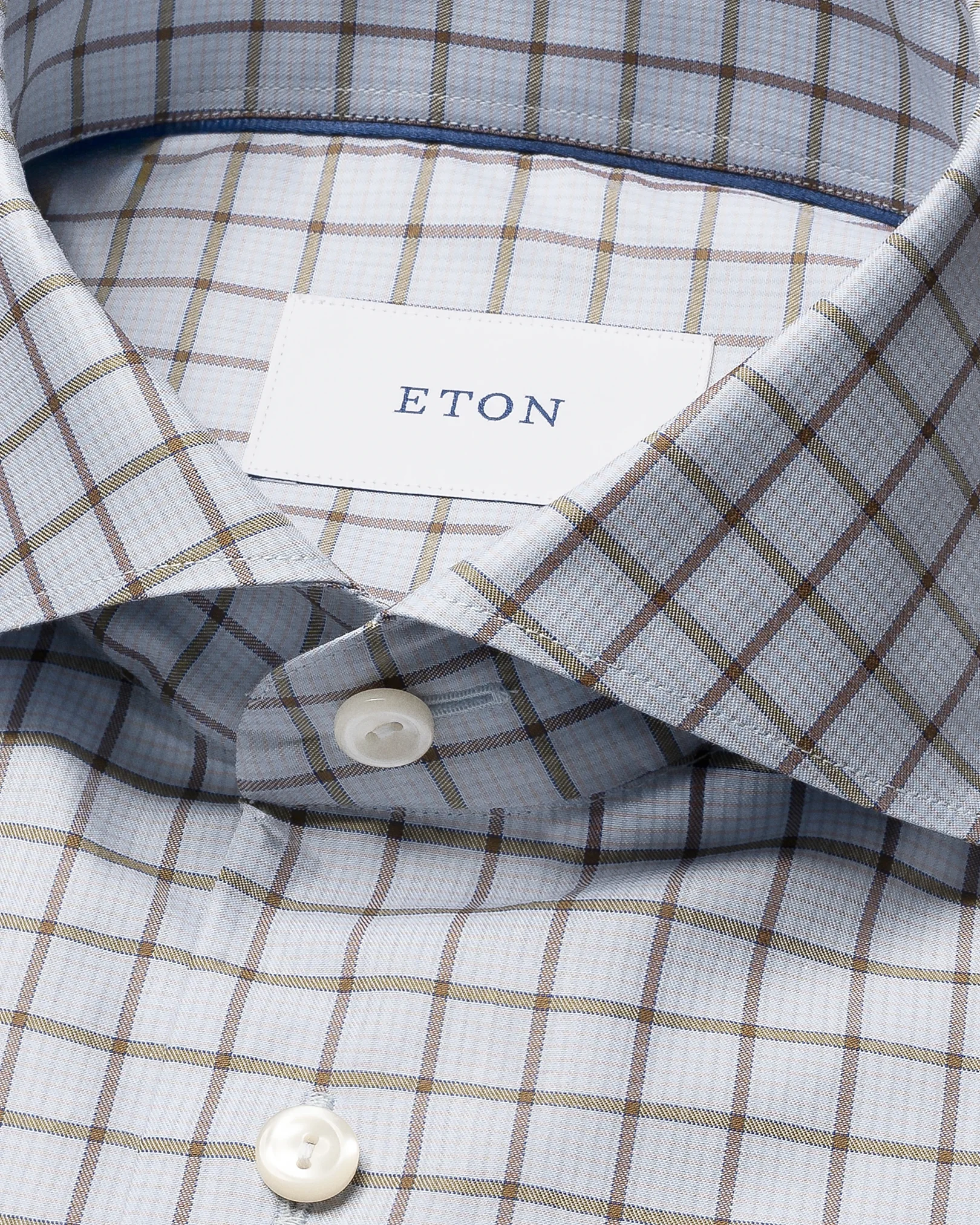 Eton - blue check twill shirt wide spread 266