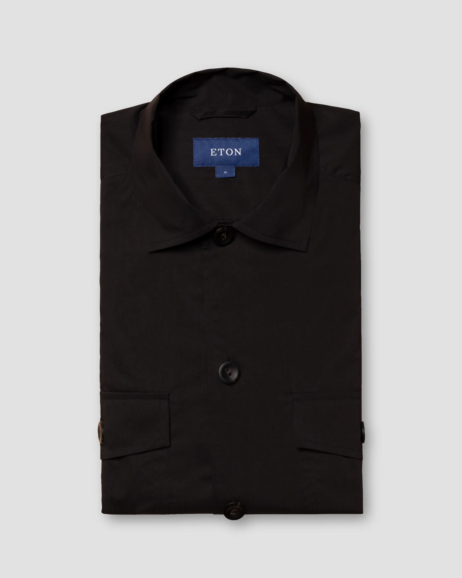 Eton - black cotton and nylon collar with no collarstand double round with piping regular