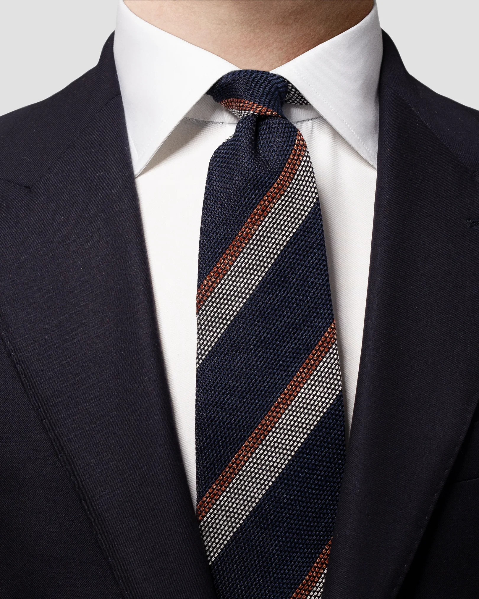 Eton - dark blue striped silk blend grenadine tie