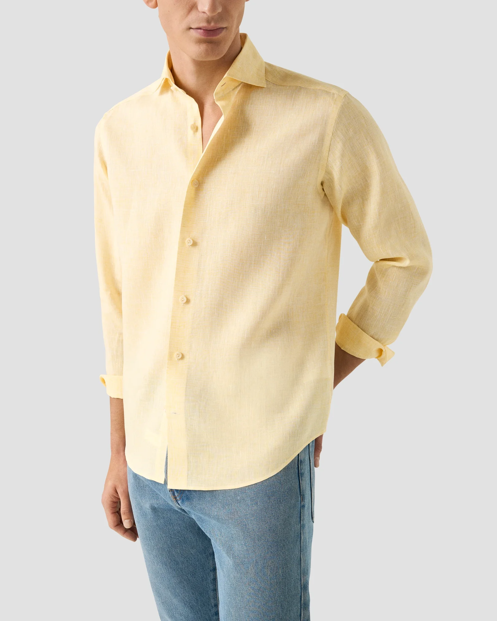 Eton - yellow solid linen shirt wide spread 261