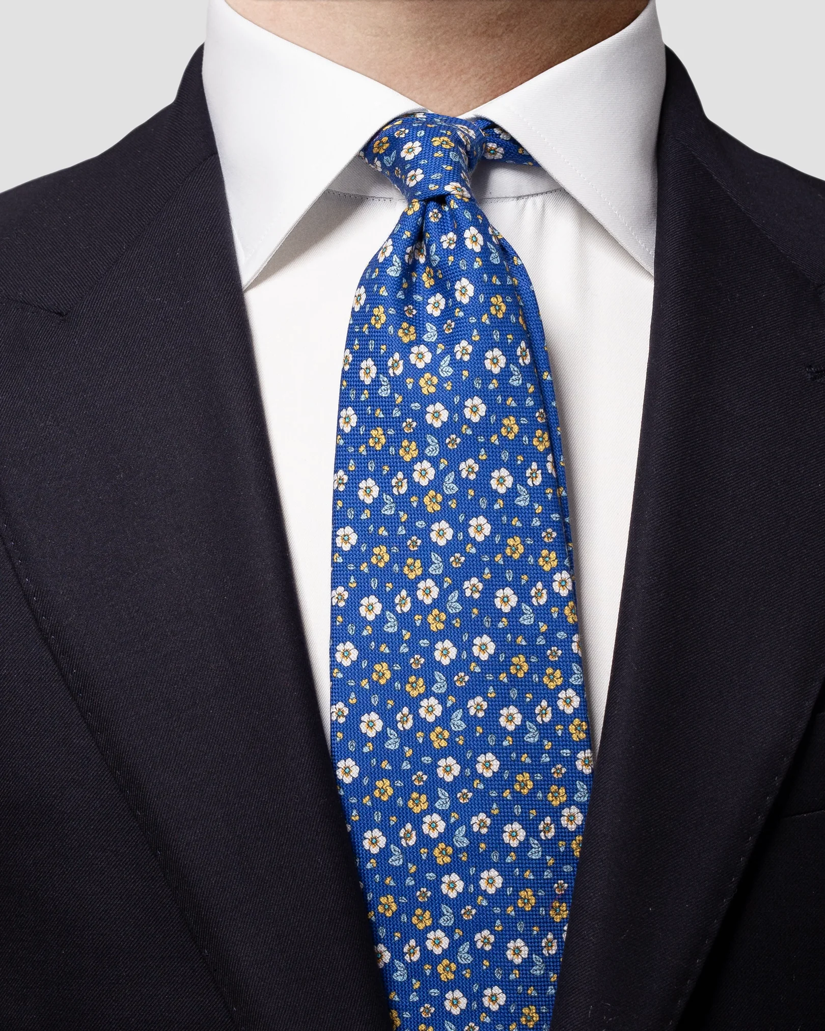 Eton - dark blue floral print cotton tie
