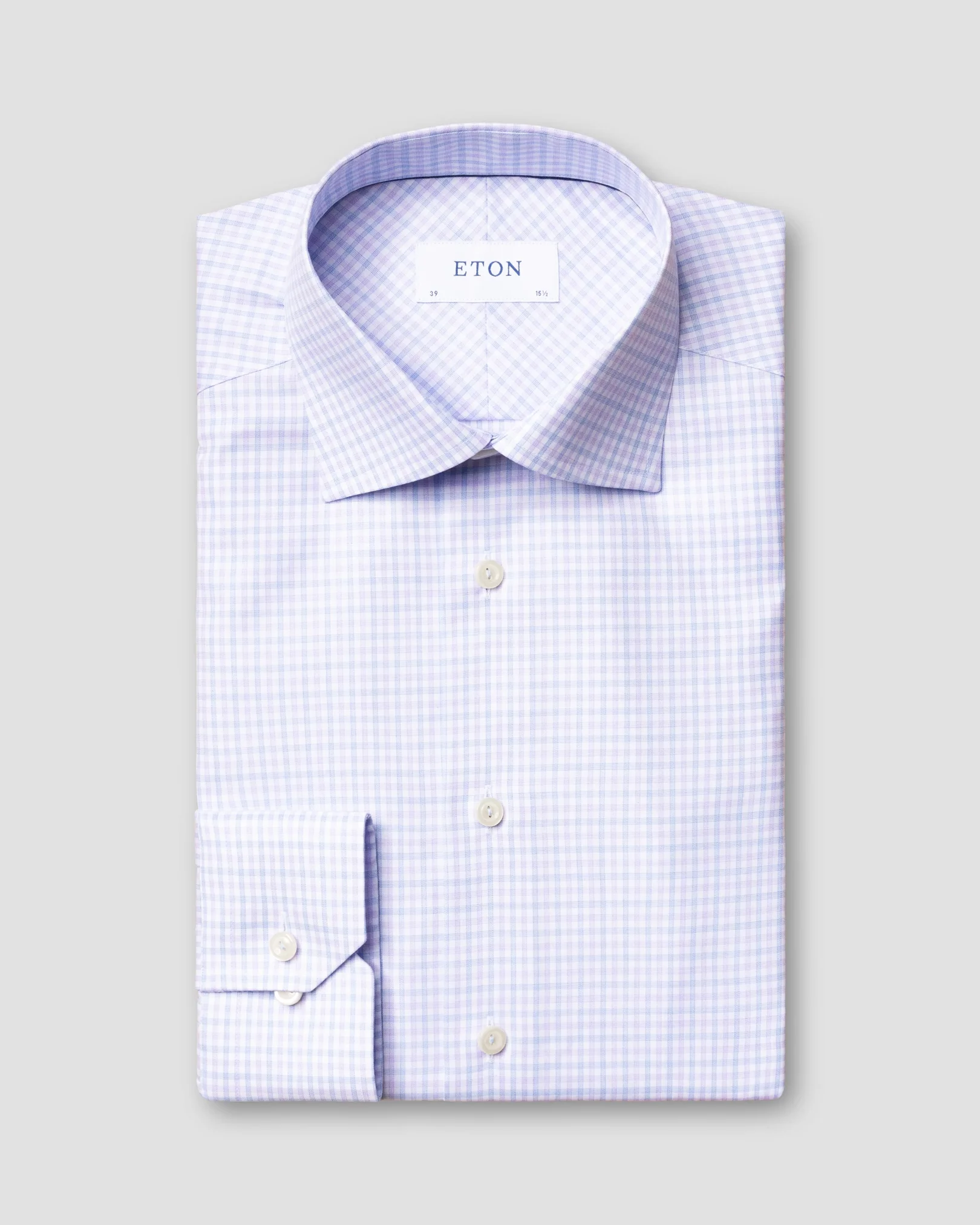 Eton - purple checked cotton tencel shirt