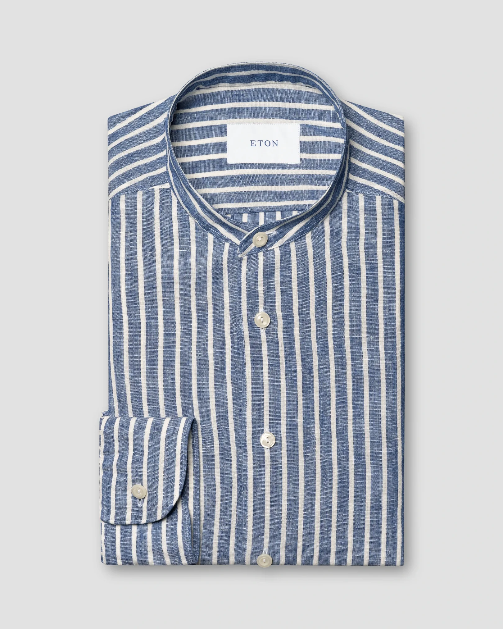 Eton - mid blue striped linen shirt