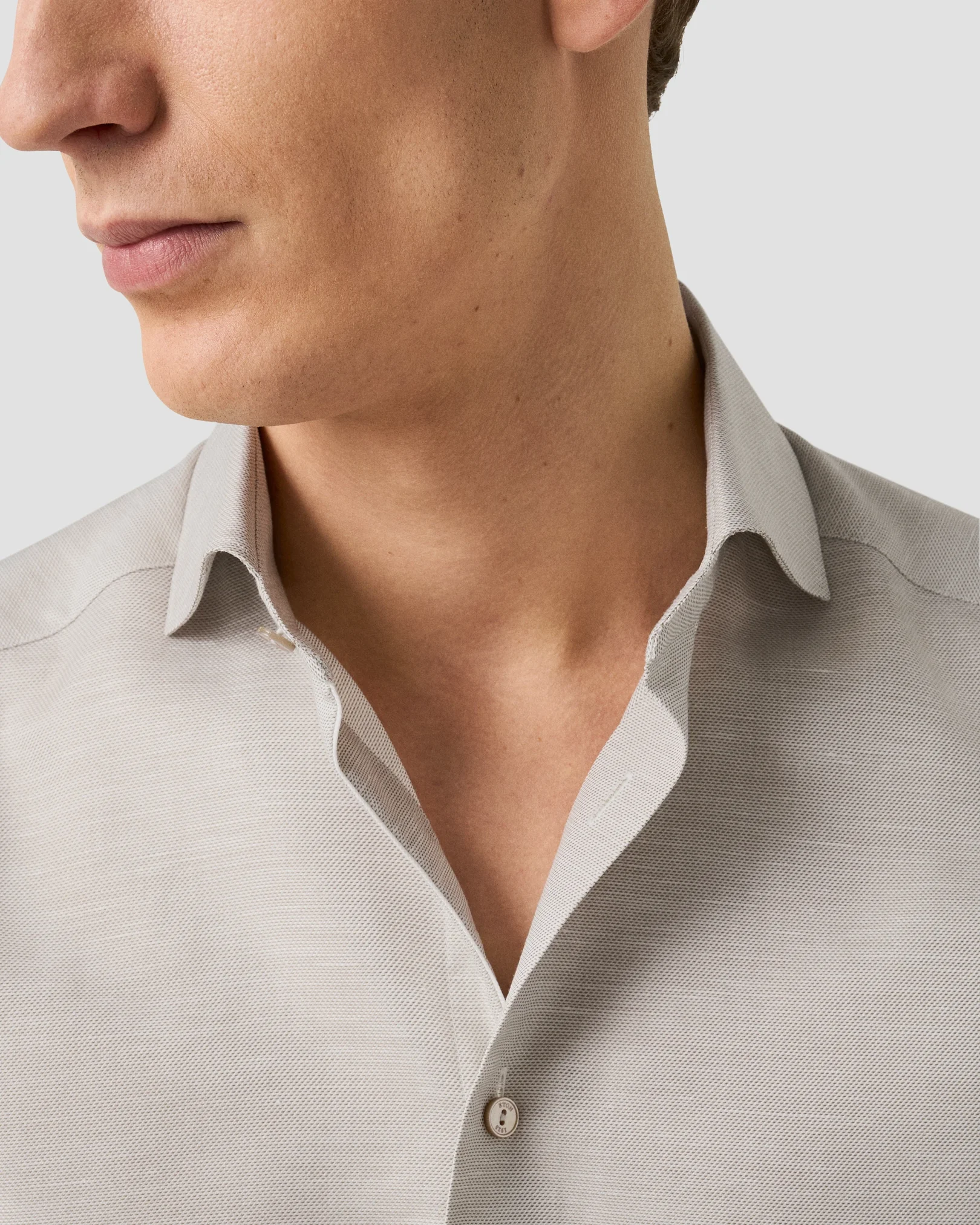 Eton - beige semi solid cotton linen shirt 261