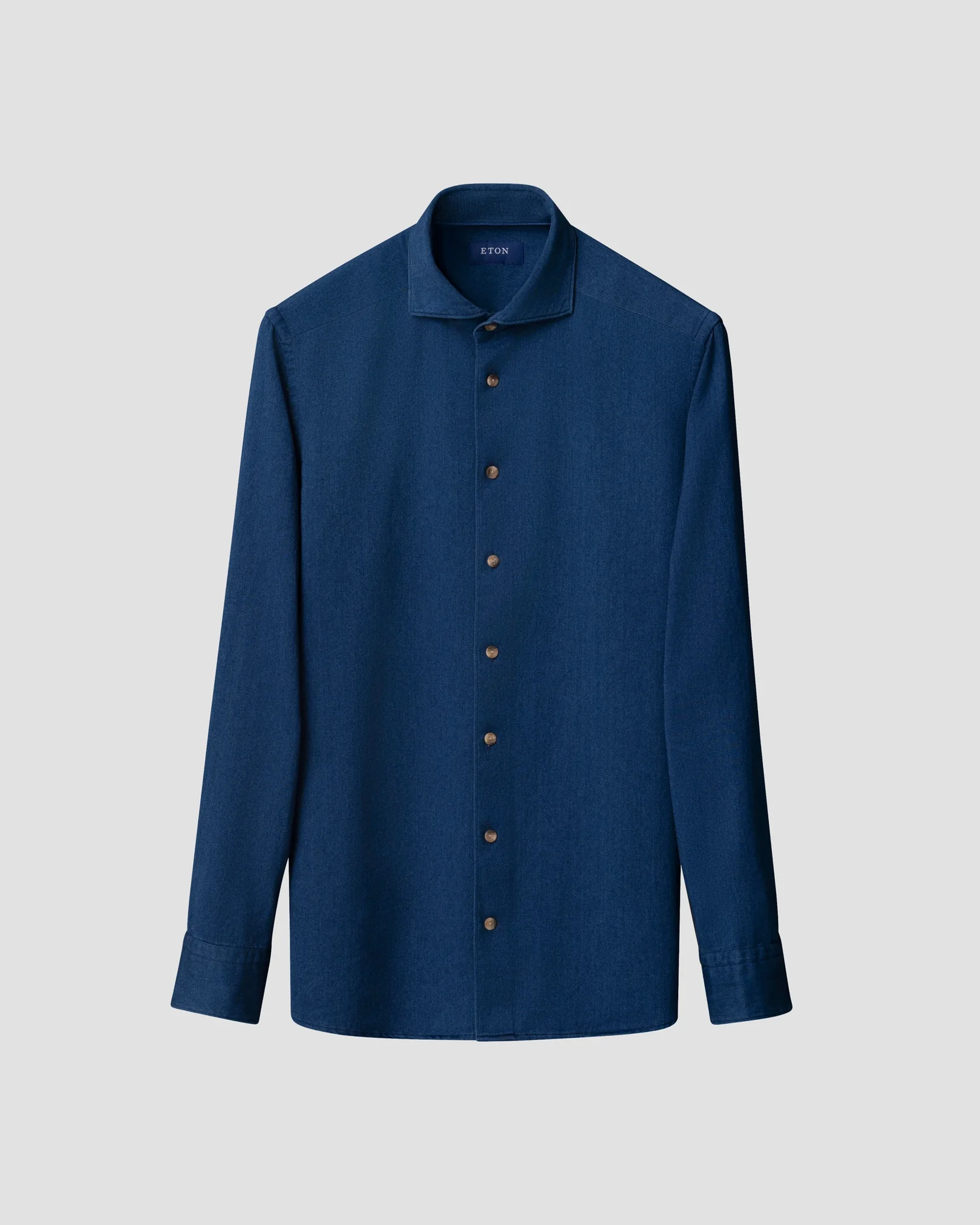 Eton - navy blue solid satin indigo shirt