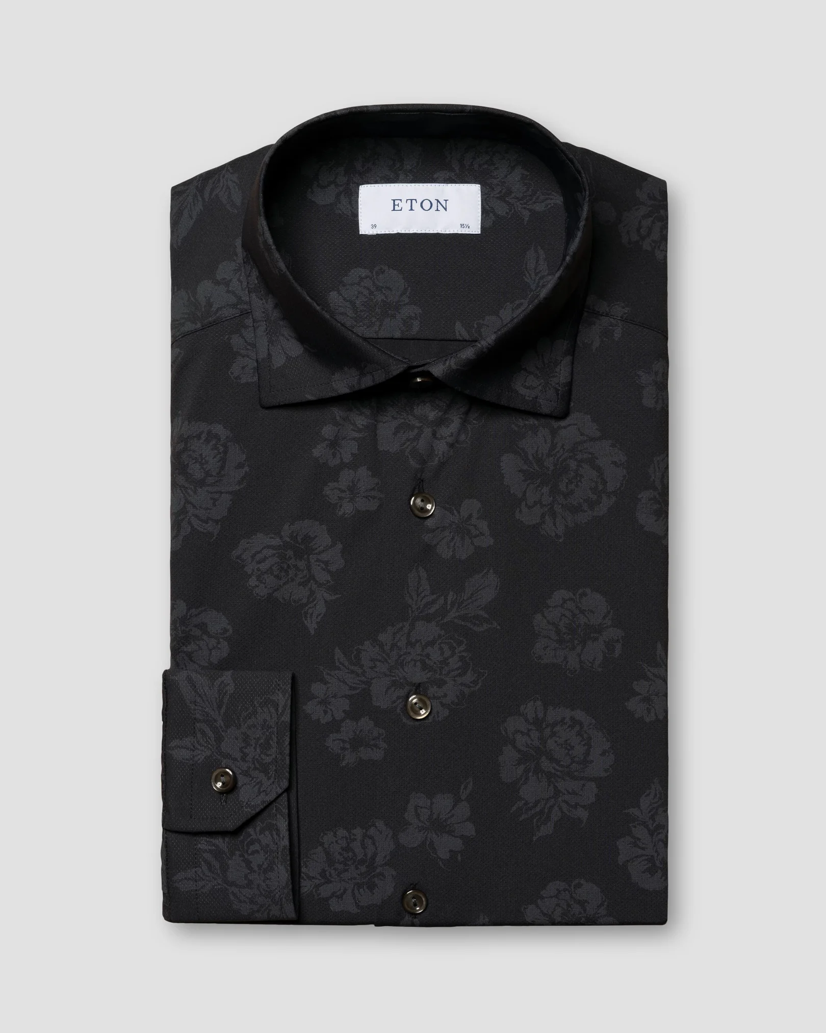 Eton - Chemise noire stretch quatre sens à motif floral