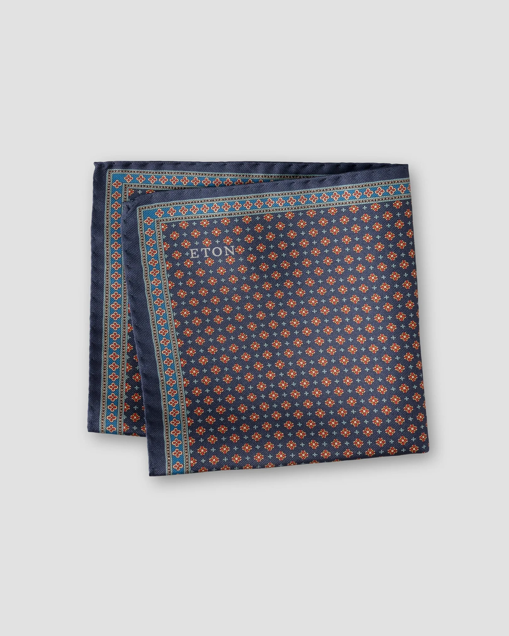 Eton - navy blue micro floral dyed silk twill pocket square