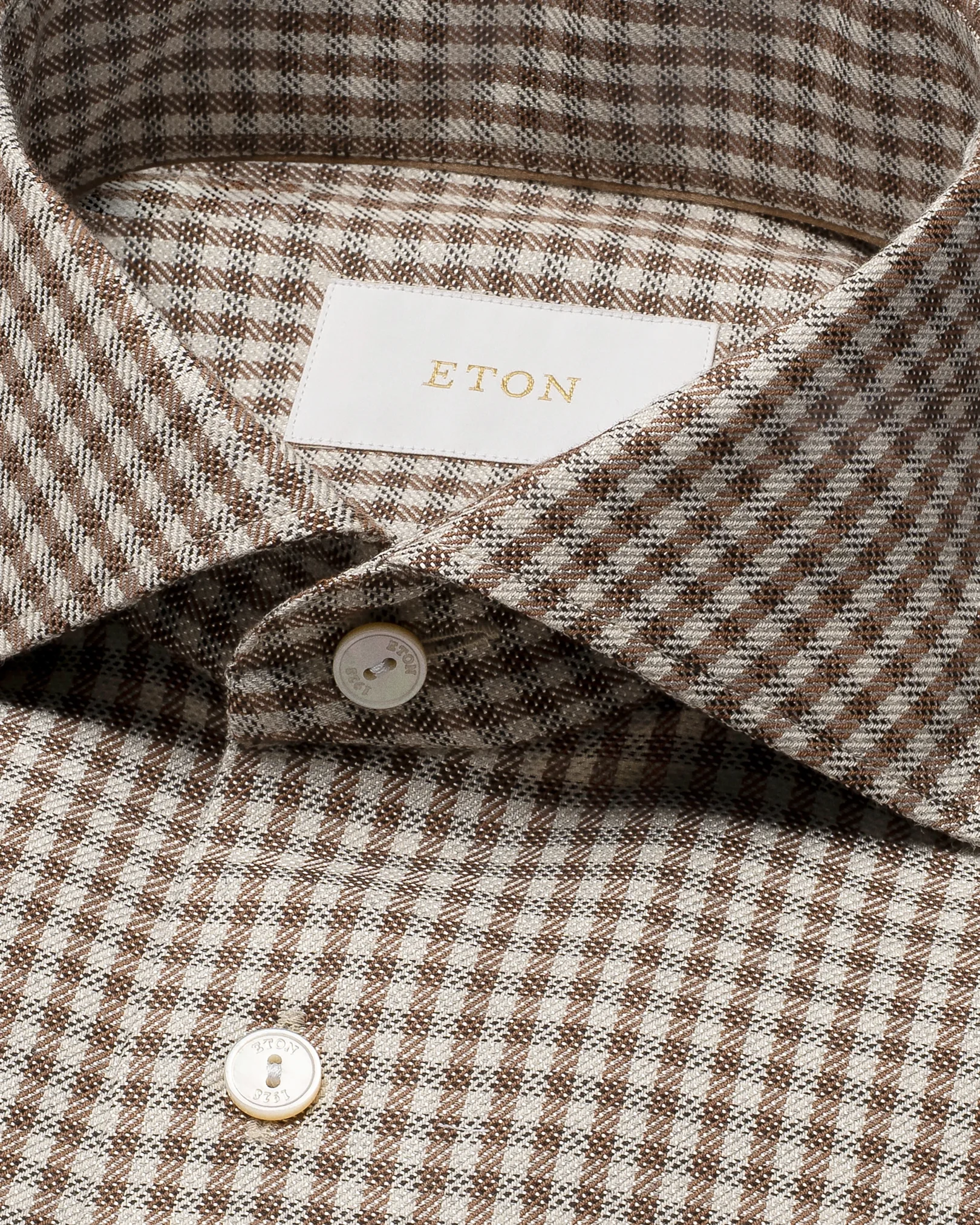 Eton - dark brown check cotton silk cashmere shirt