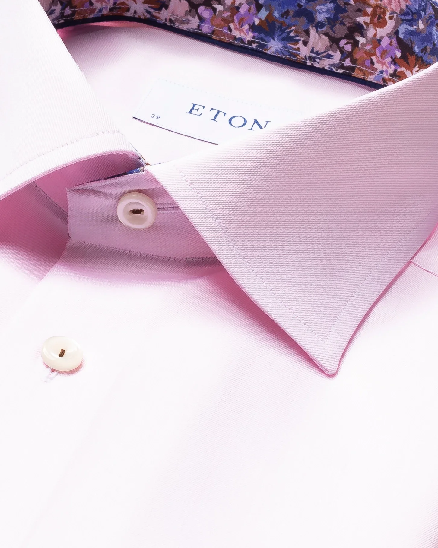 Eton - pink twill shirt purple flower details