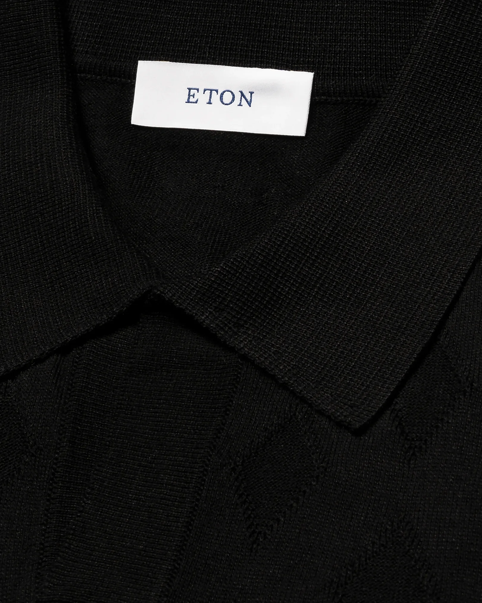 Eton - black cotton and silk open collar fine knit