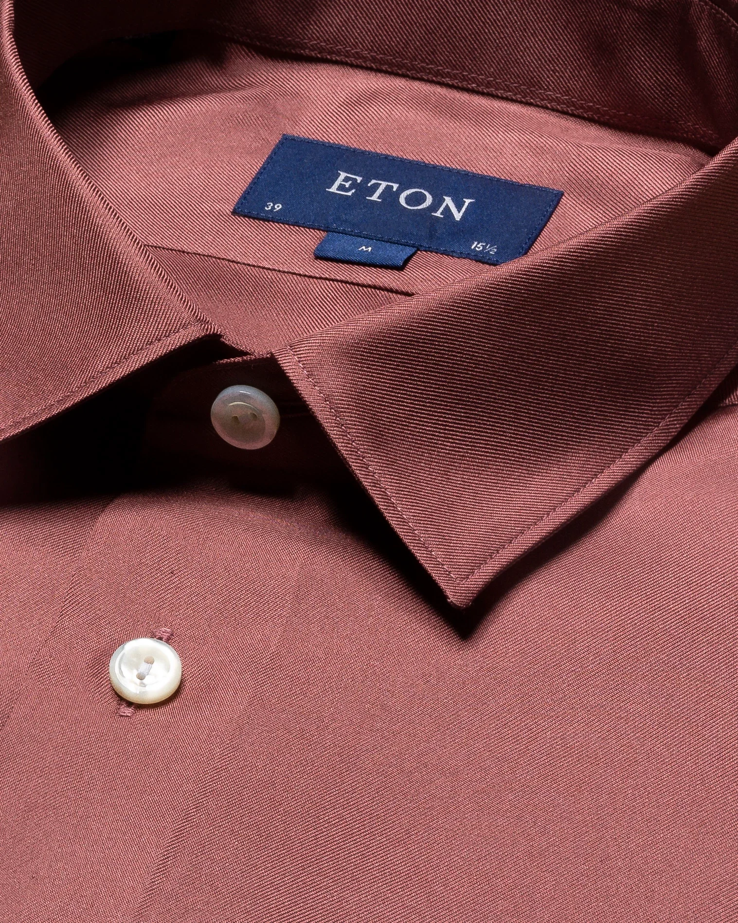 Eton - red silk twill evening shirt pointed single rounded slim soft