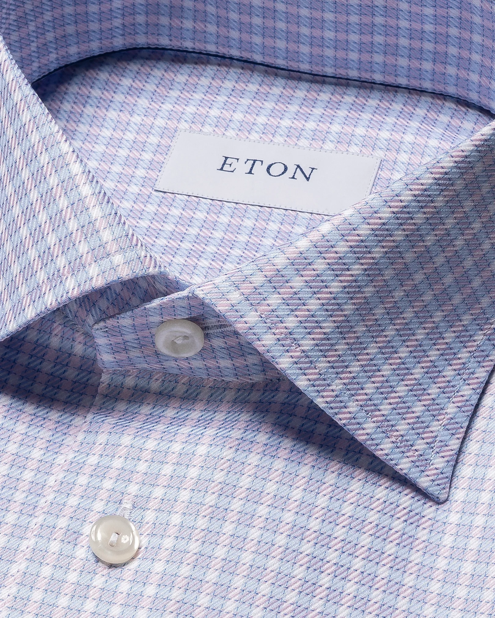 Eton - pink checked twill shirt