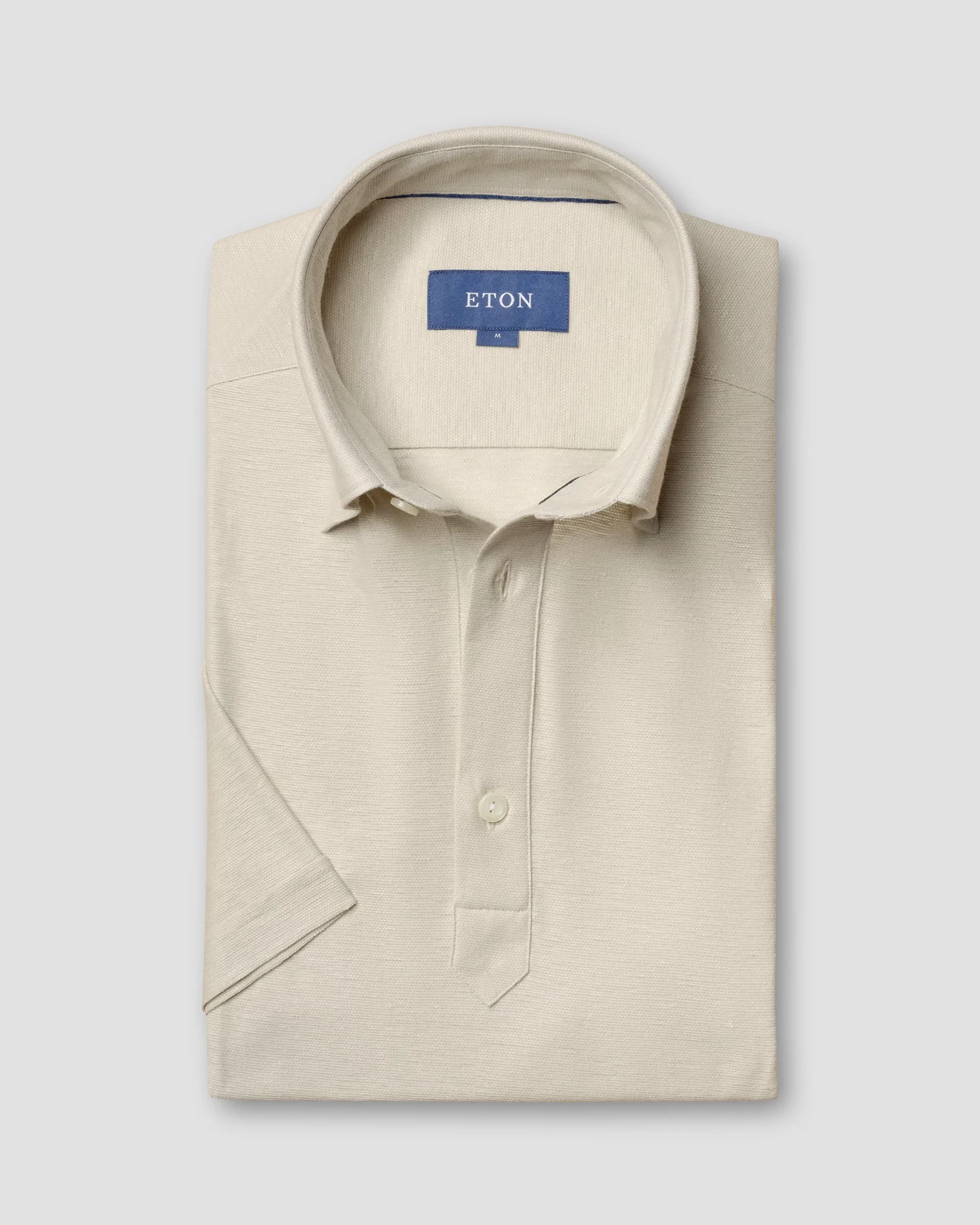 Eton - beige cotton linen polo shirt short sleeved