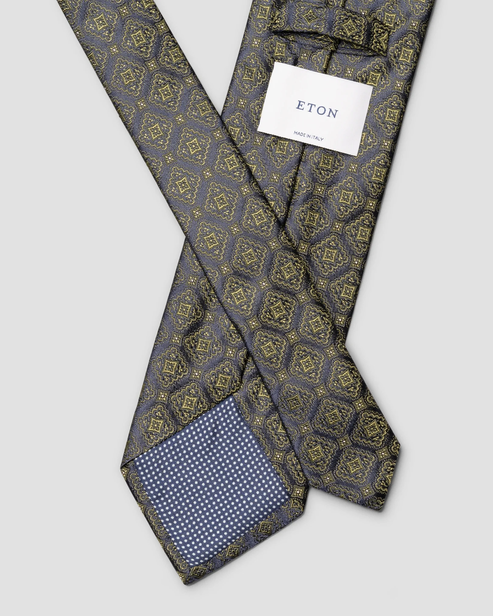 Eton - medallion woven silk tie mid green medallion woven silk tie