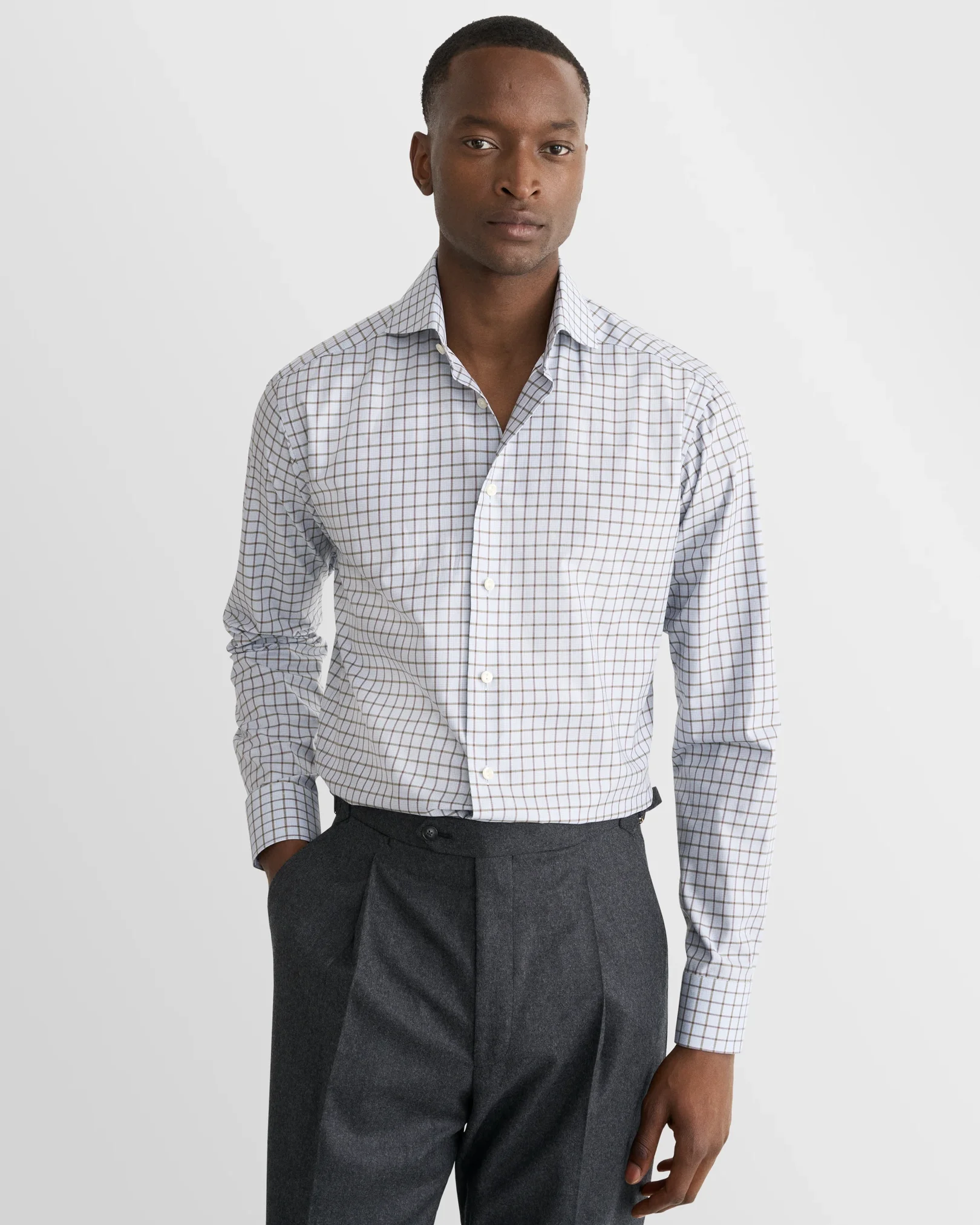 Eton - blue check twill shirt wide spread 266