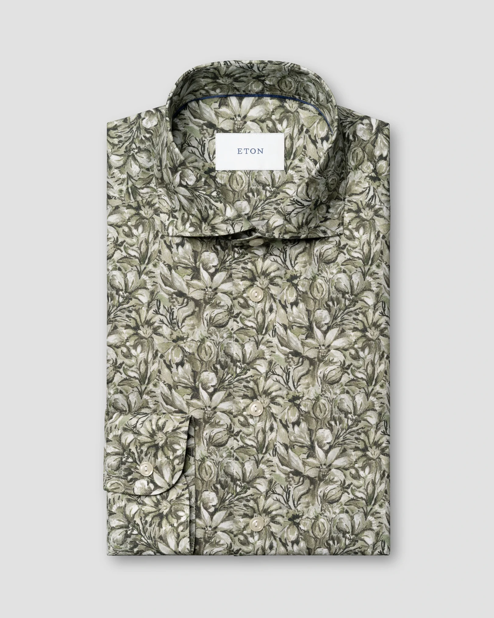 Eton - dark green floral twill shirt