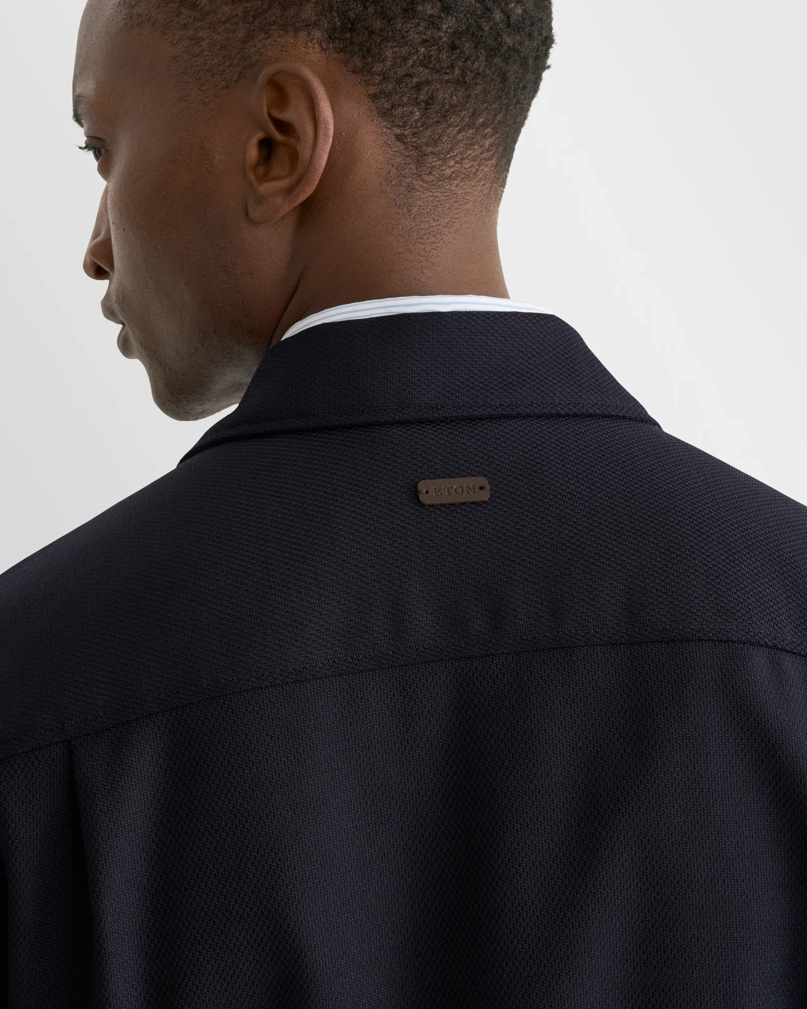 Eton - navy blue wool hopsack shirt jacket