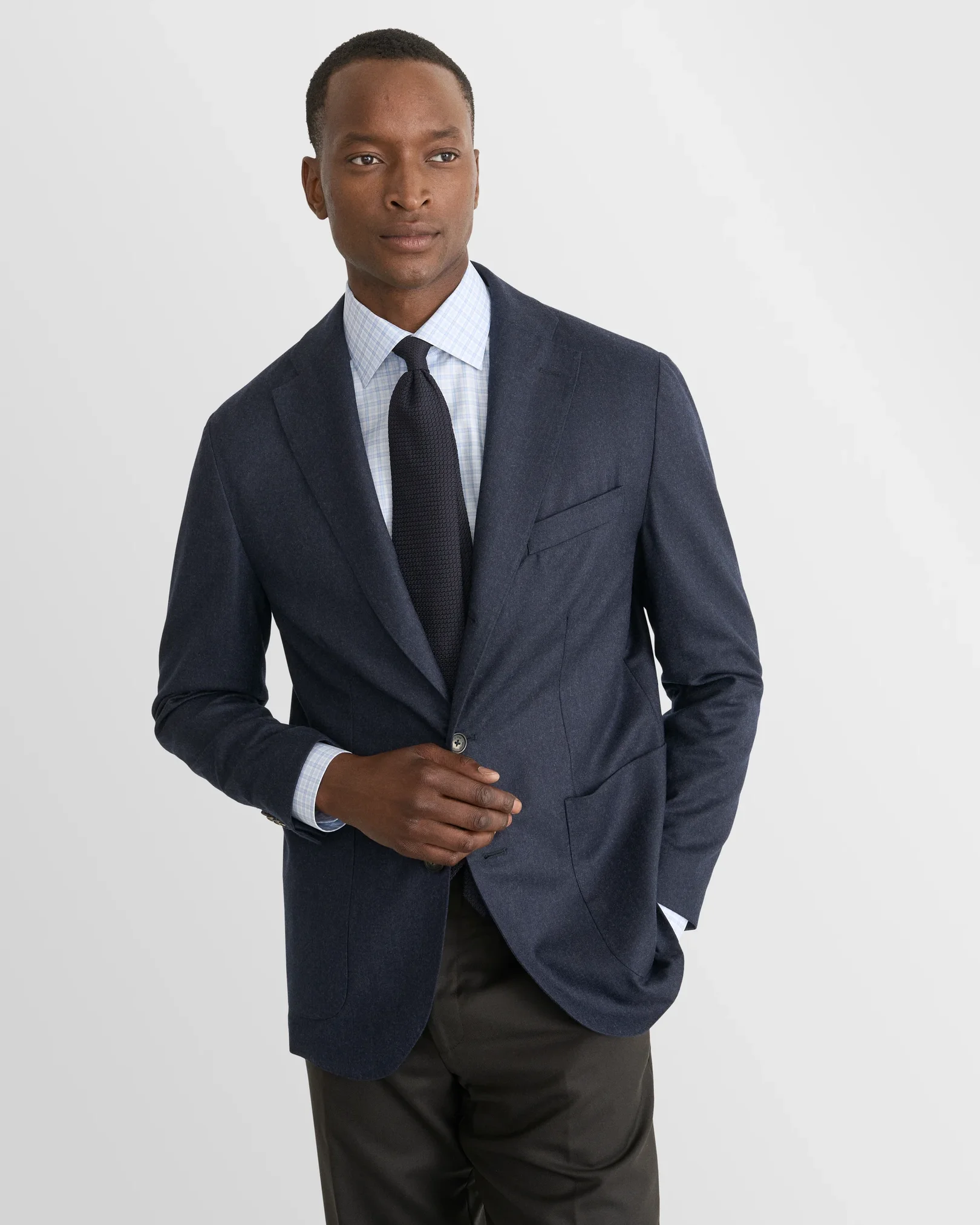 Eton - light blue checked fine twill shirt cut away 268