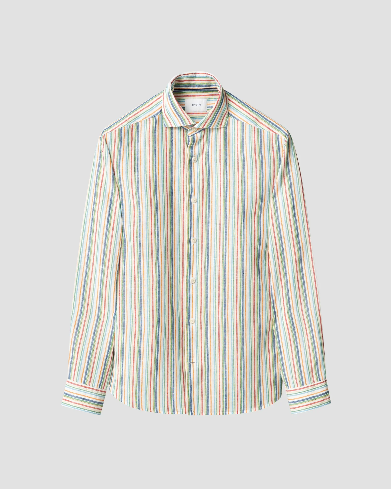 Eton - multi striped linen shirt wide spread rounded single casual fit
