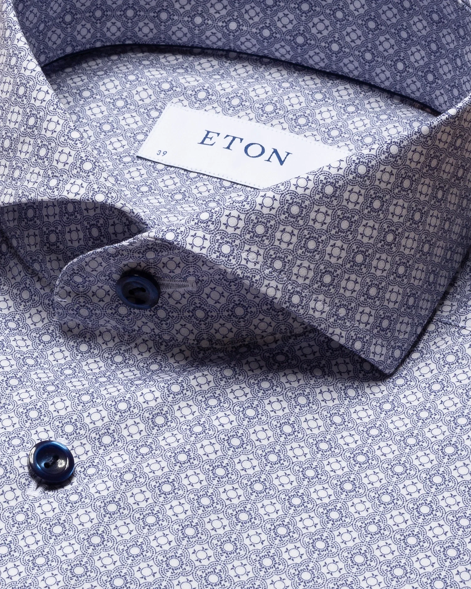 Eton - blue medallion print poplin shirt extreme cut away