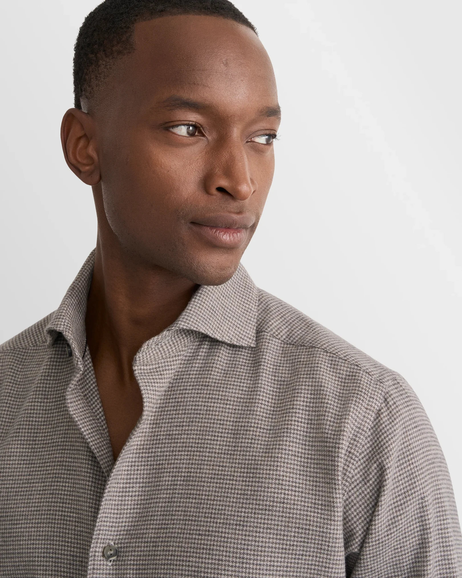 Eton - mid grey houndstooth check flannel shirt