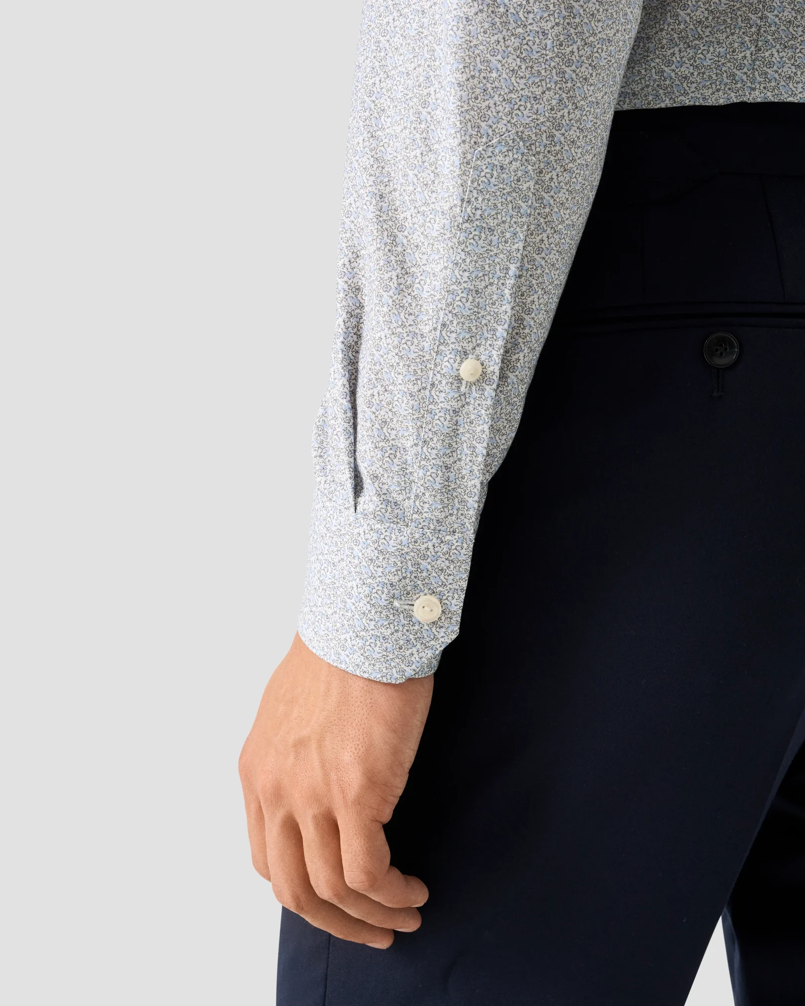 Eton - mid blue floral twill shirt cut away 258