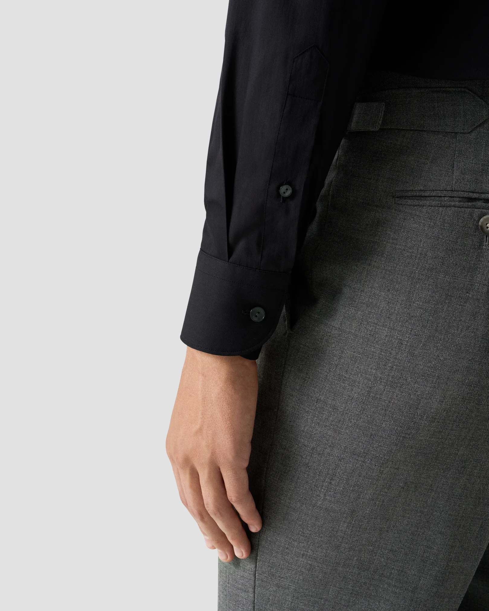 Eton - black solid cotton silk shirt