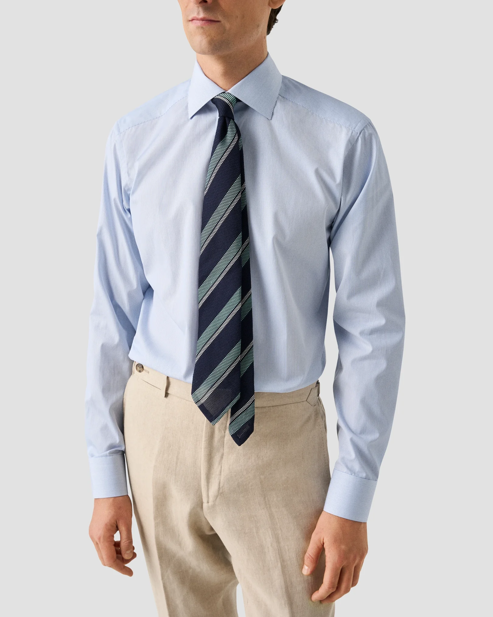 Eton - light blue fine striped elevated pique shirt