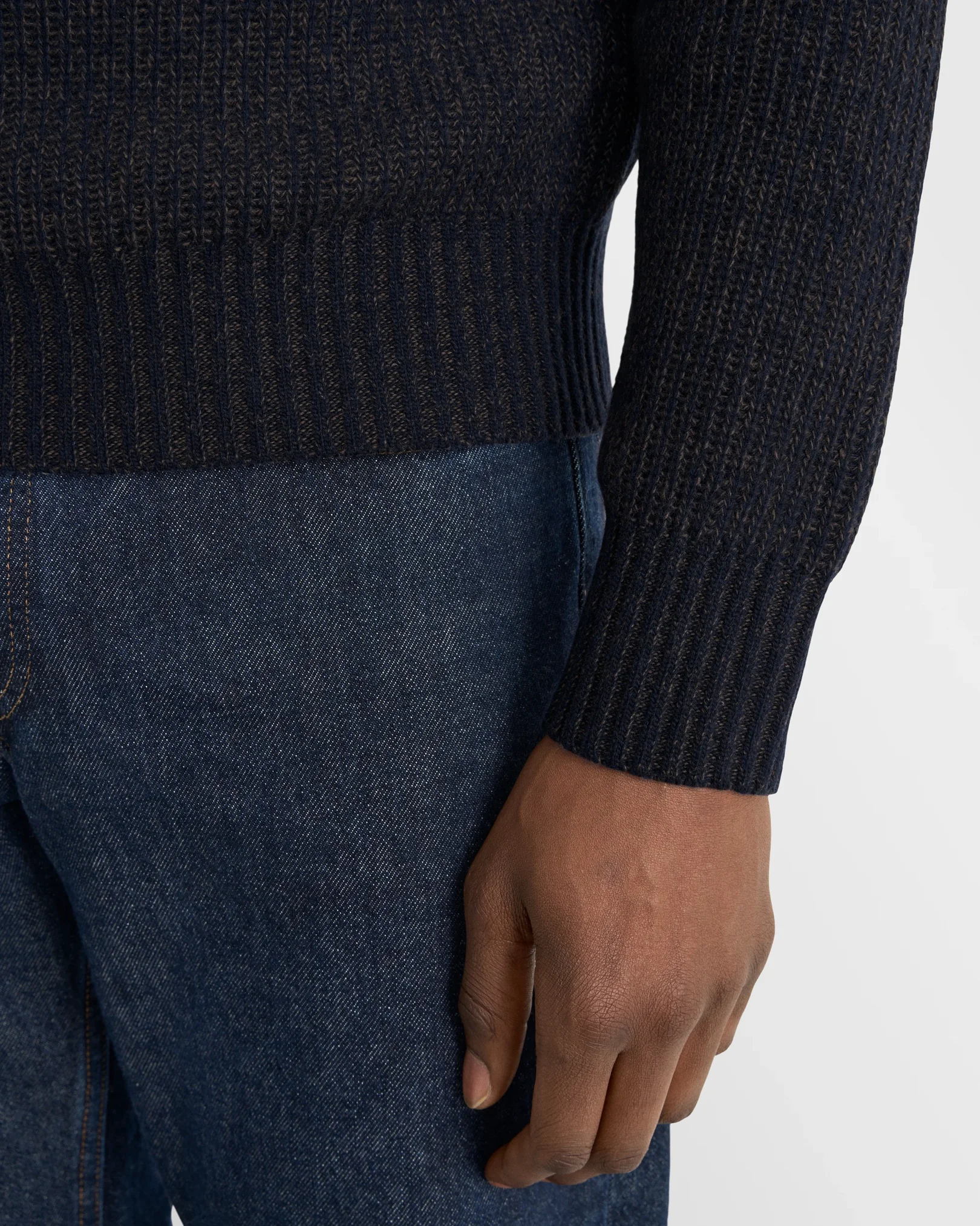 Eton - navy blue wool cashmere mouline crew neck