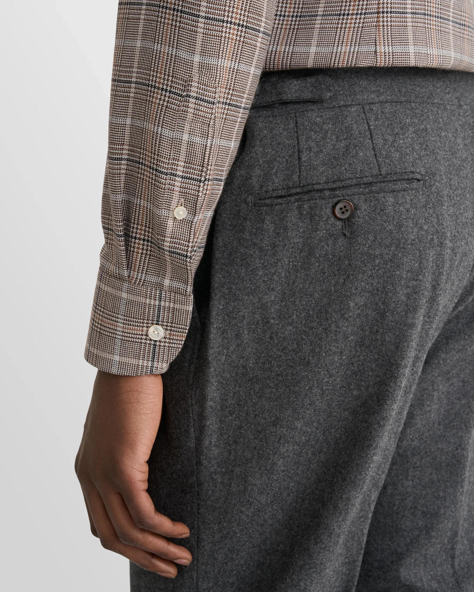 Eton - dark brown plaid check cotton silk cashmere shirt