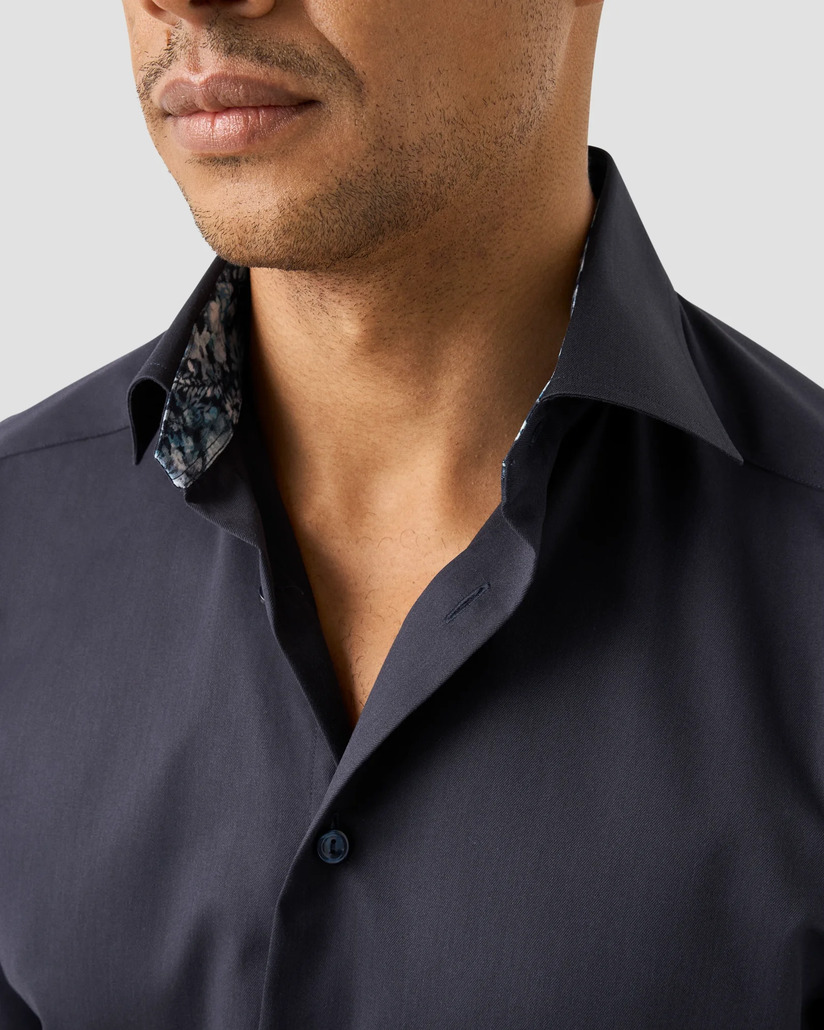 Eton - navy blue floral effect signature twill shirt