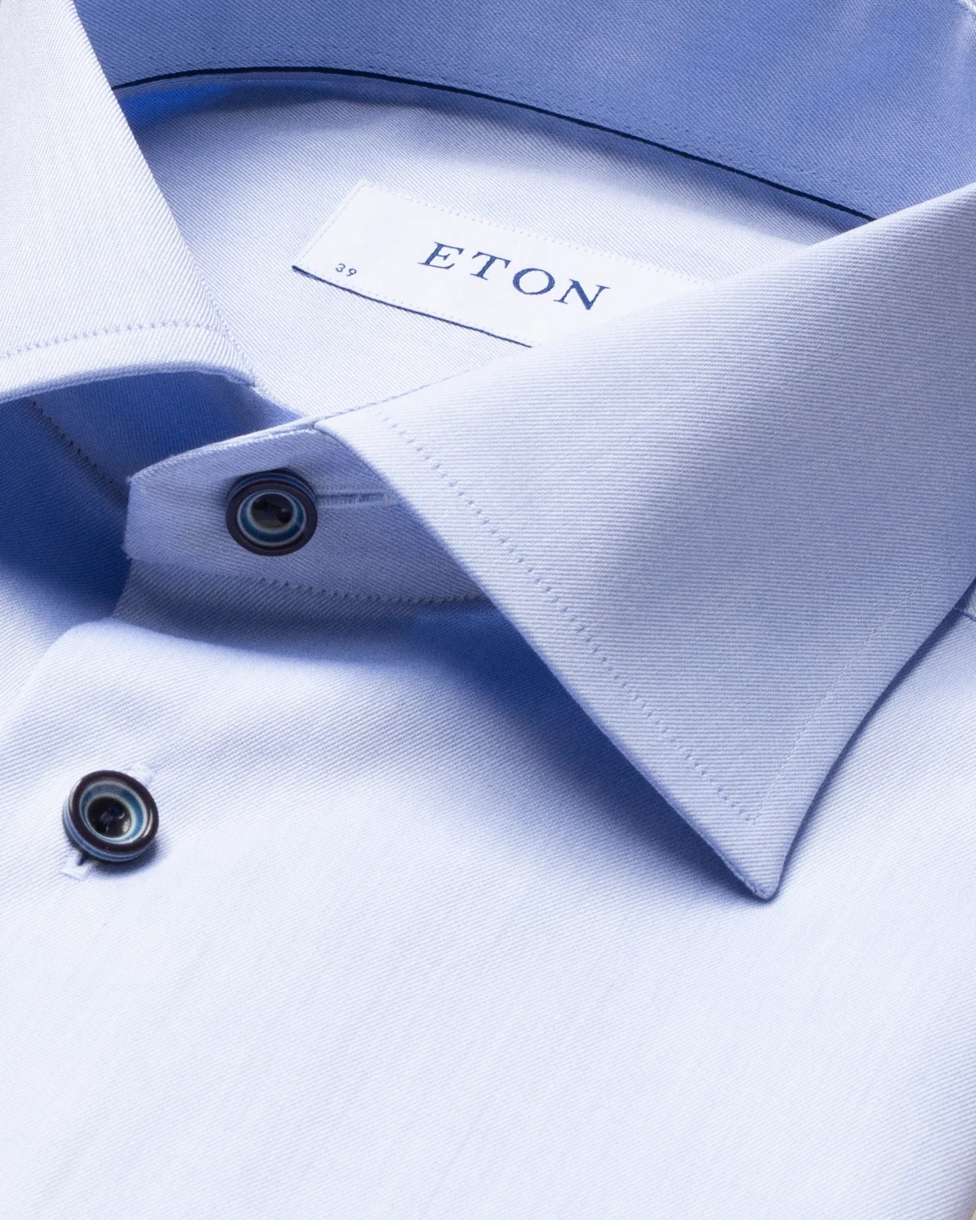 Eton - blue twill shirt navy buttons