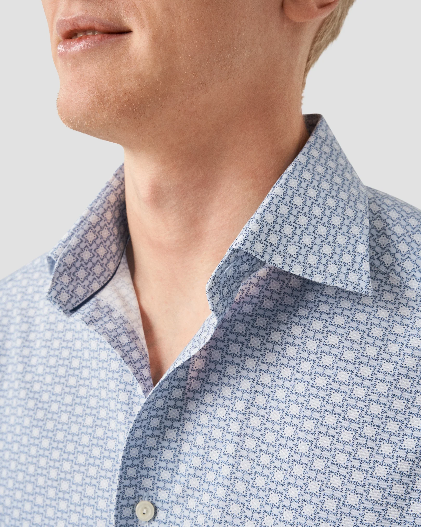 Eton - light blue printed signature twill shirt