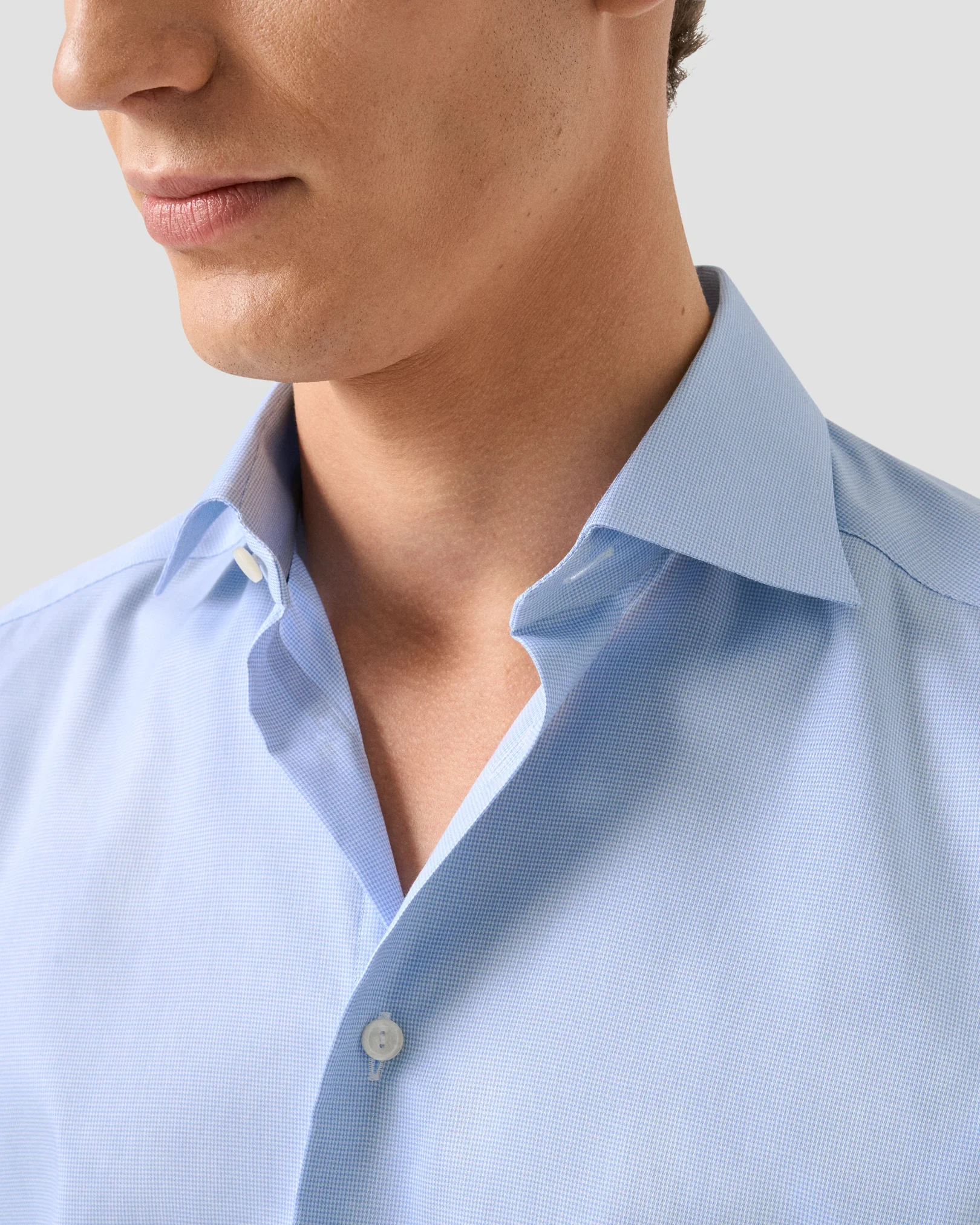 Eton - Light Blue Houndstooth Fine Twill Shirt