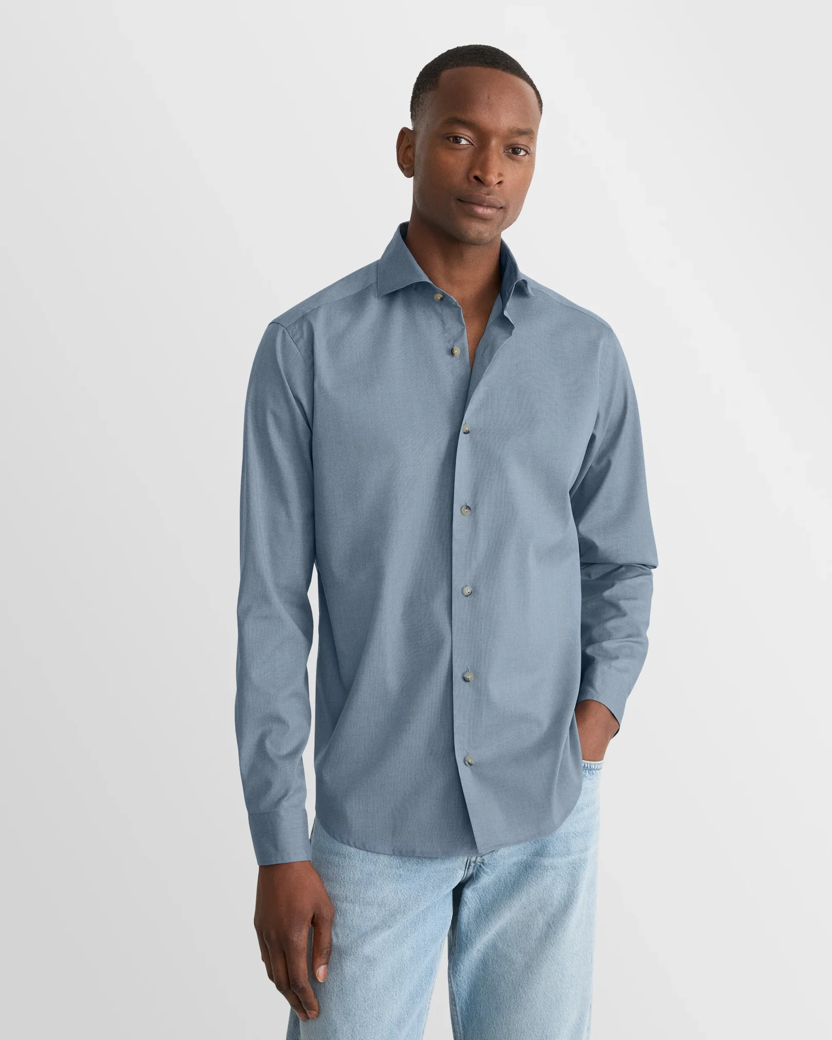 Eton - dark blue solid lighweight poplin shirt