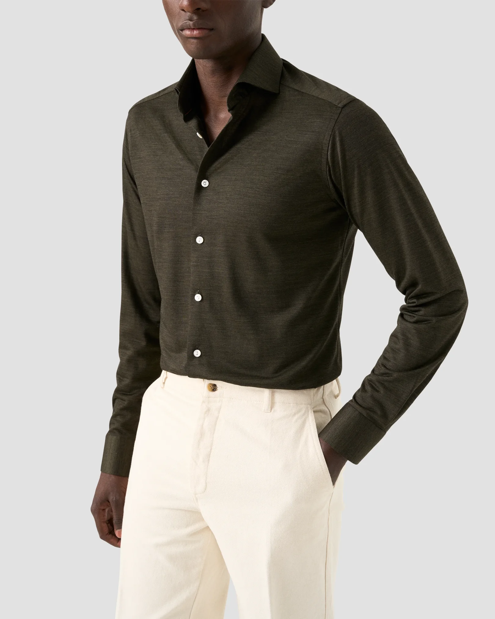 Eton - merino lyocell jersey shirt dark green merino lyocell jersey shirt
